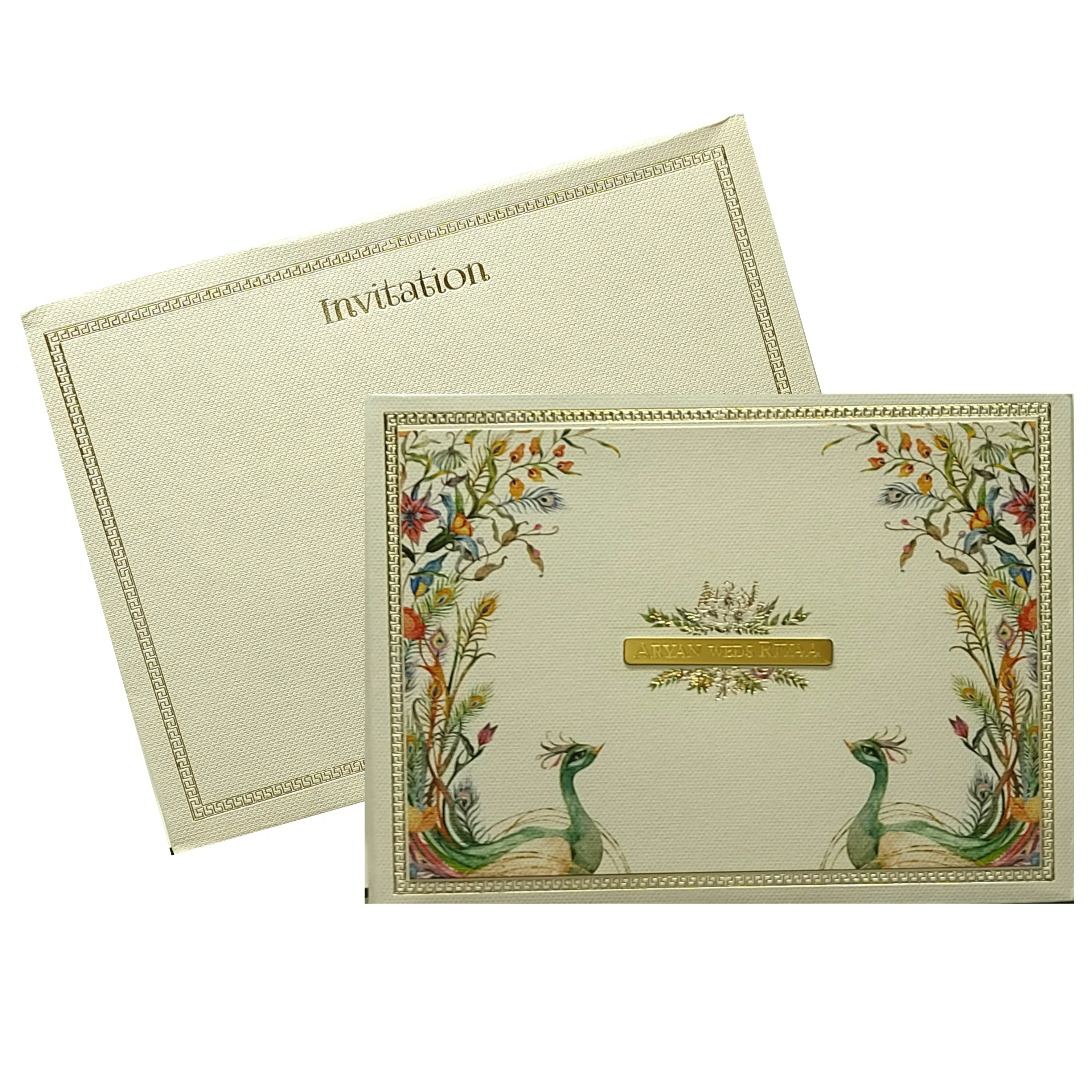 Grey Peacock Padded Invitation Card-KRC29532 - Image 2