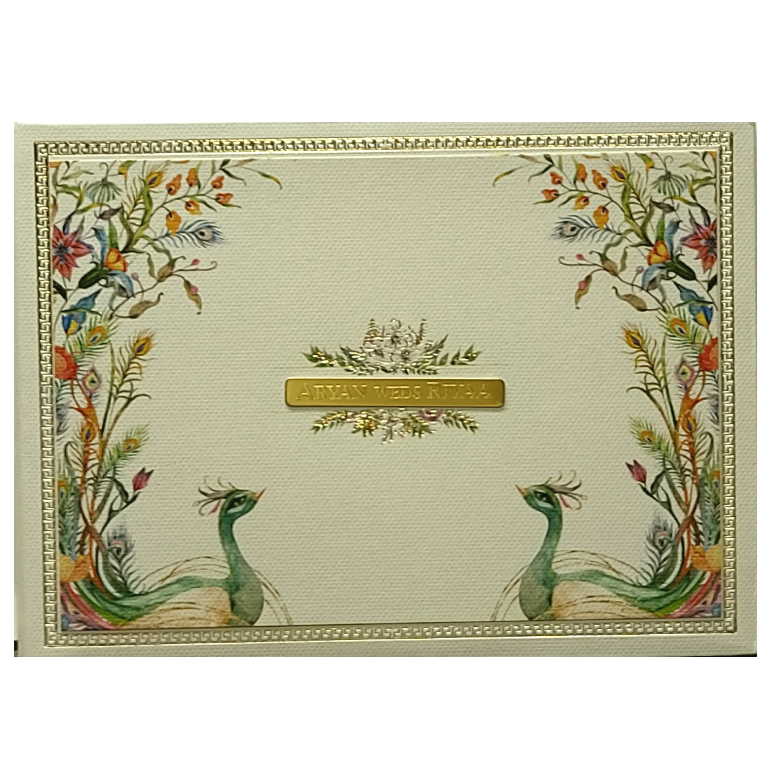 Grey Peacock Padded Invitation Card-KRC29532 - Image 3