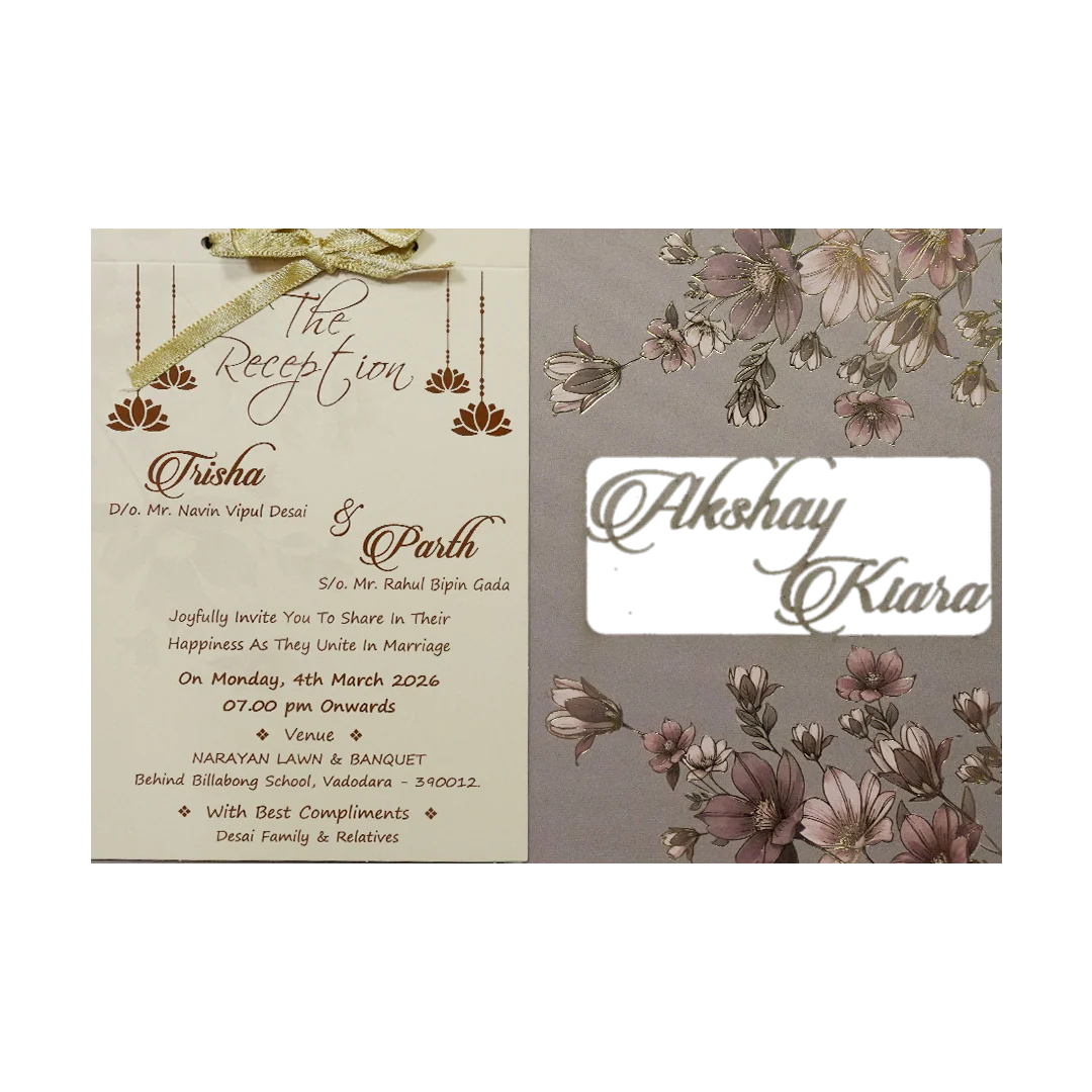 Grey Pink Floral Laser-Cut Wedding Card-KSH72860 - Image 3