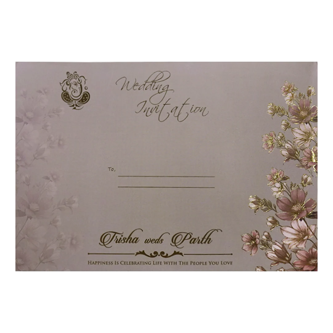 Grey Pink Floral Laser-Cut Wedding Card-KSH72860 - Image 4