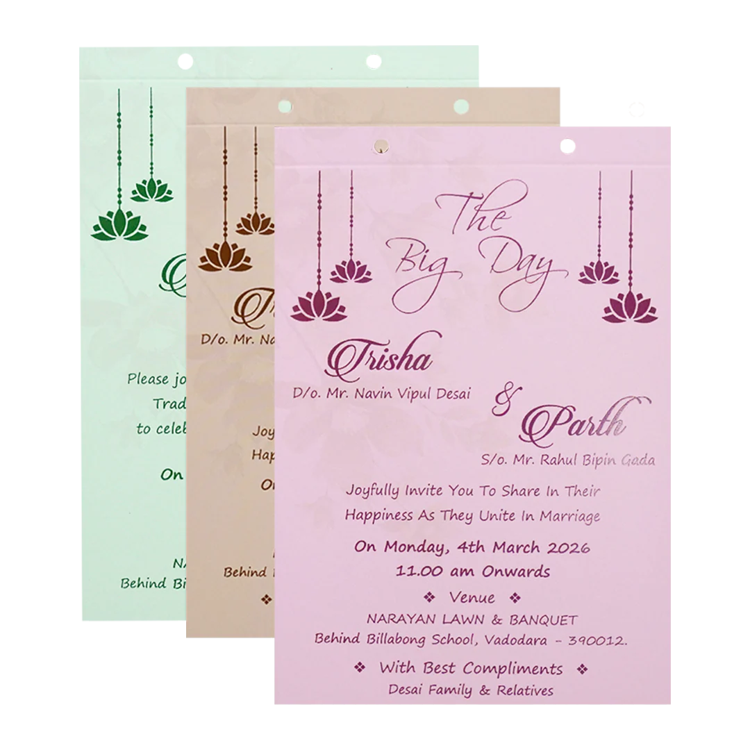 Grey Pink Floral Laser-Cut Wedding Card-KSH72860 - Image 5