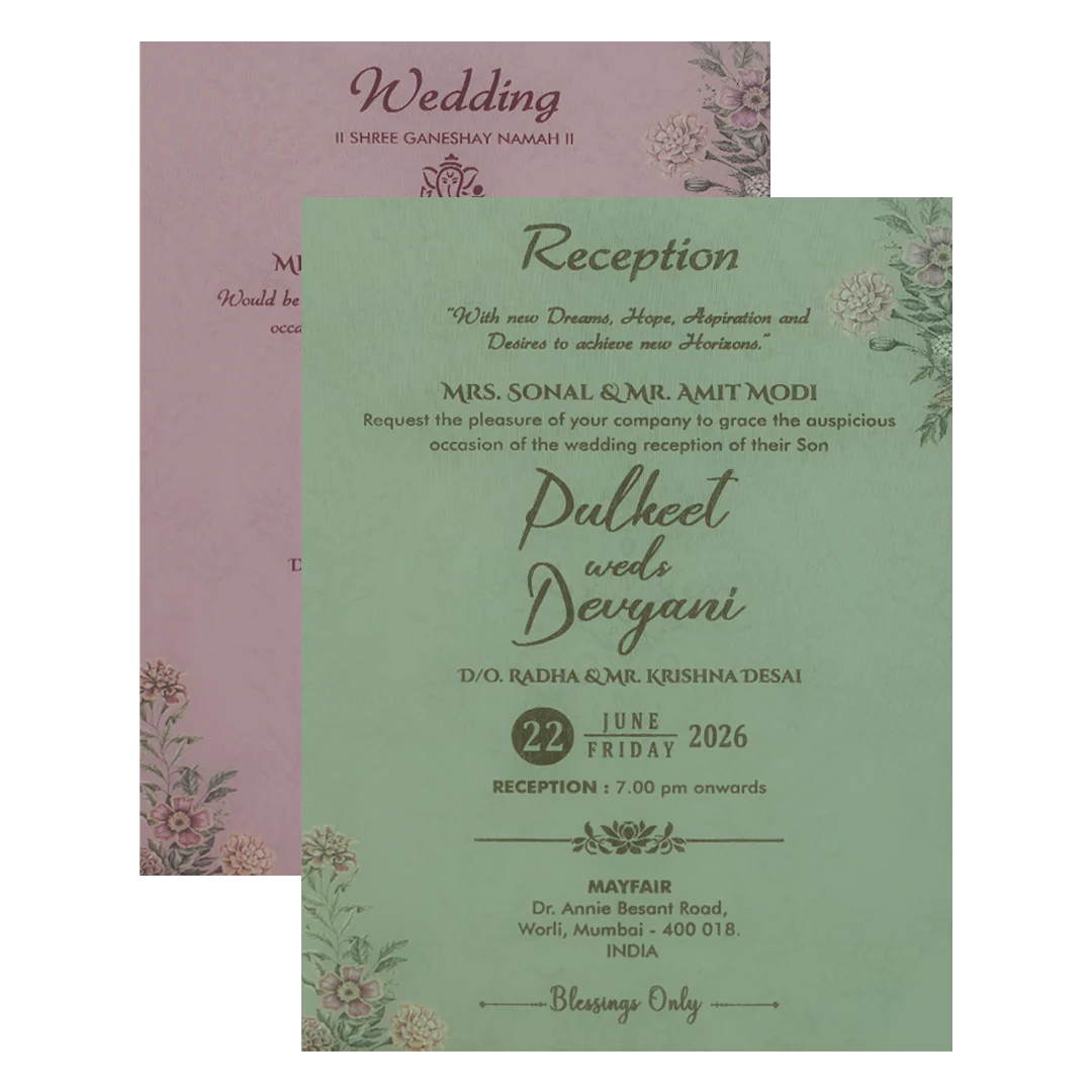 Grey Pink Floral Padded Wedding Card-KJTS1769 - Image 5