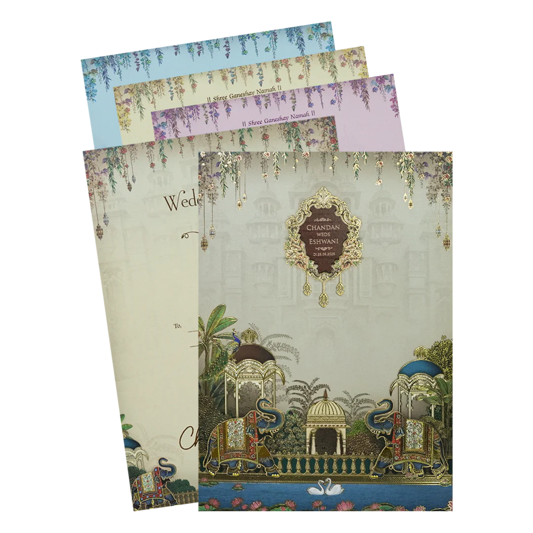 Grey Royal Elephant Padded Wedding Card-KSH72530