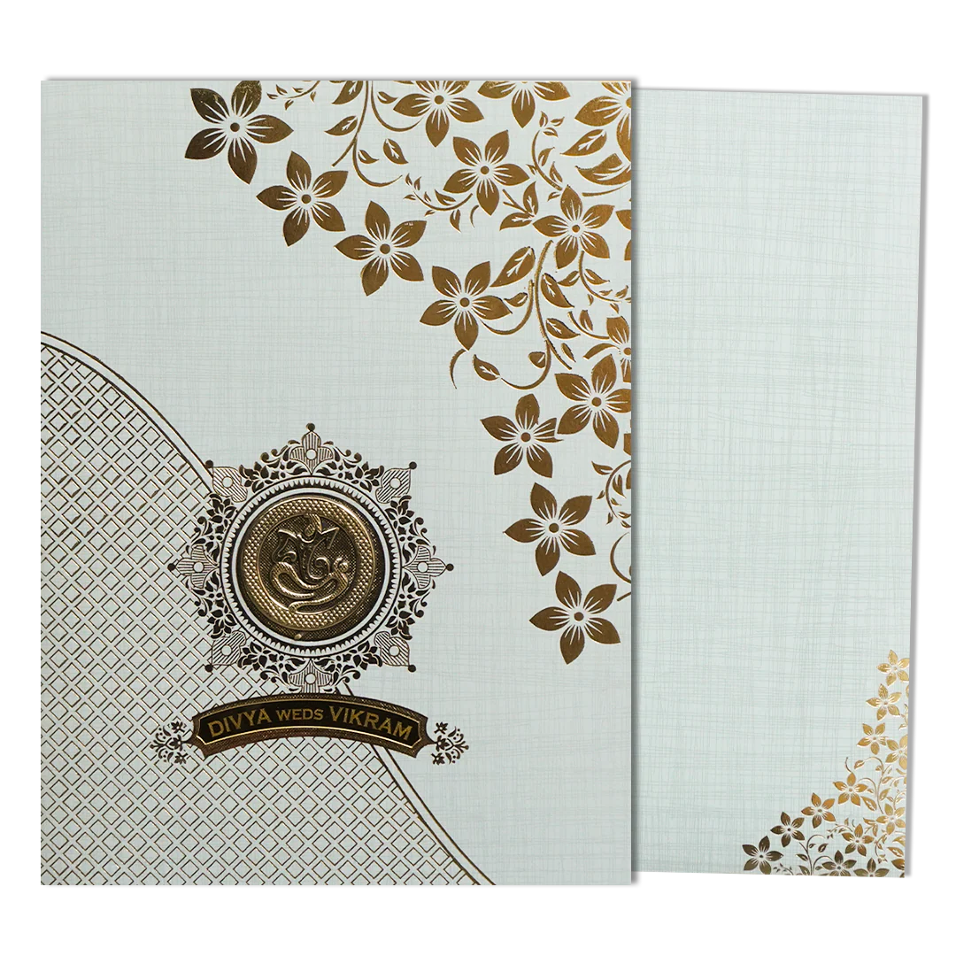 Grey Ganesha Floral Designer Wedding Card-KNK7082G - Image 2