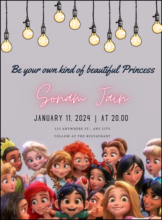 Grey Bulb Princess Invitation-AAPNC003 - Image 2