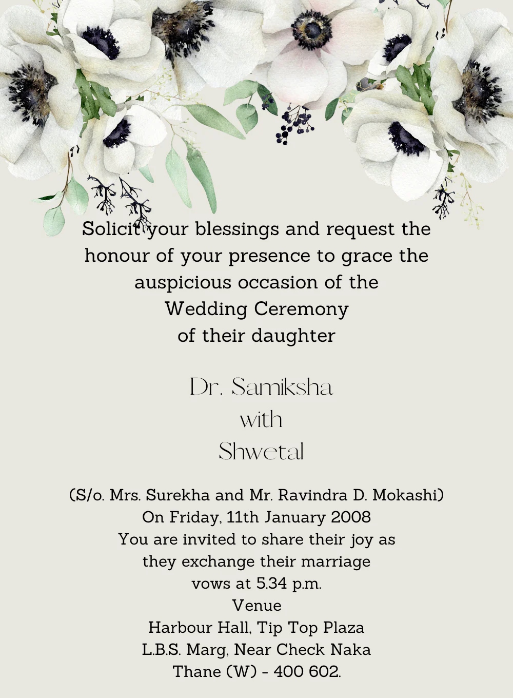 Grey Floral Hindu Wedding Invitation-AAHIN013