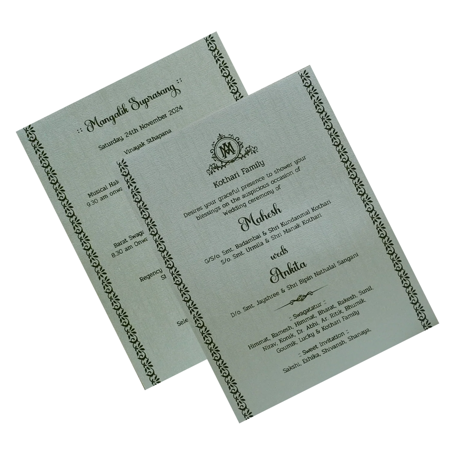 Greyish Green Padded Wedding Card-KSI12230 - Image 5