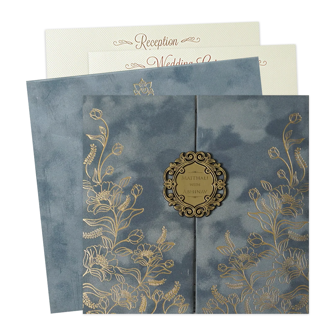 Grey Floral Padded Wedding Card-KMMWD1159