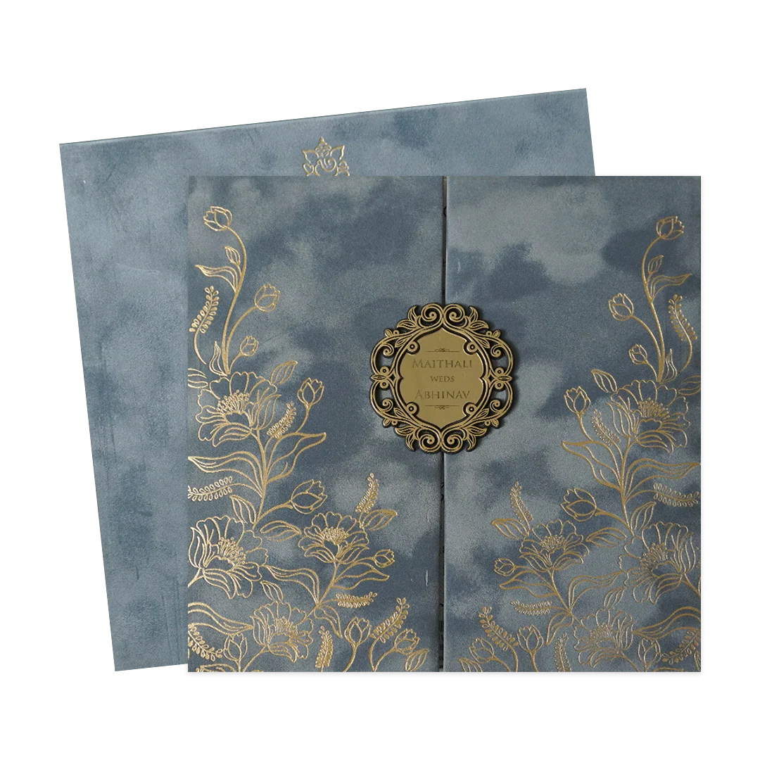 Grey Floral Padded Wedding Card-KMMWD1159 - Image 2