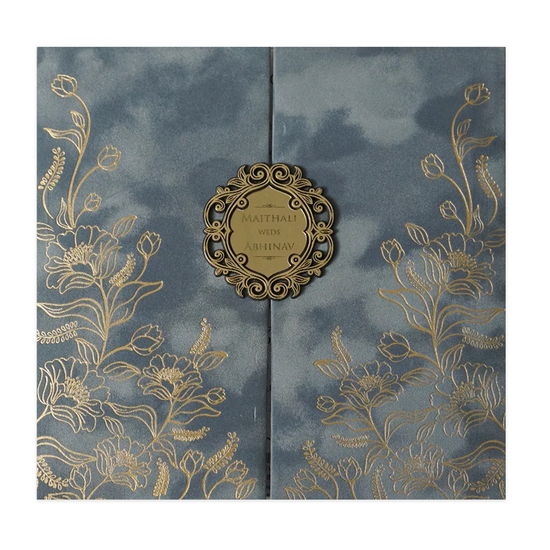 Grey Floral Padded Wedding Card-KMMWD1159 - Image 3