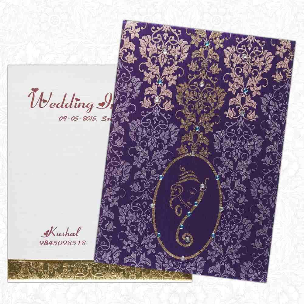 Invitation Card - Delightful Floral Hindu Ganesha Card in Purple-KNK2606