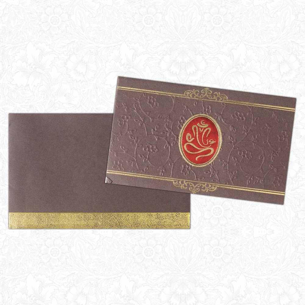 Invitation Card - Devout Golden Ganesh Designer Card-KNK3387