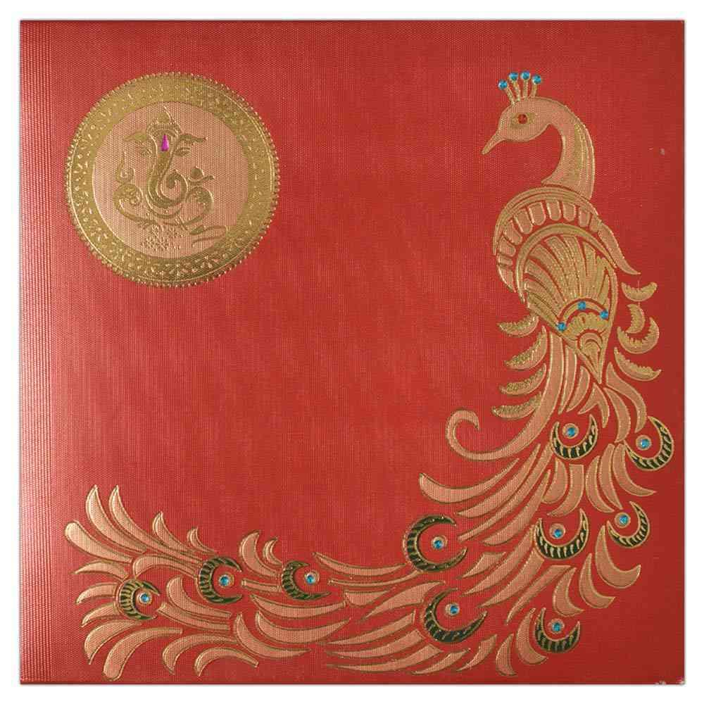 Invitation Card - Exotic Peacock on Rich Red Invitation Card-KNK2839 - Image 2