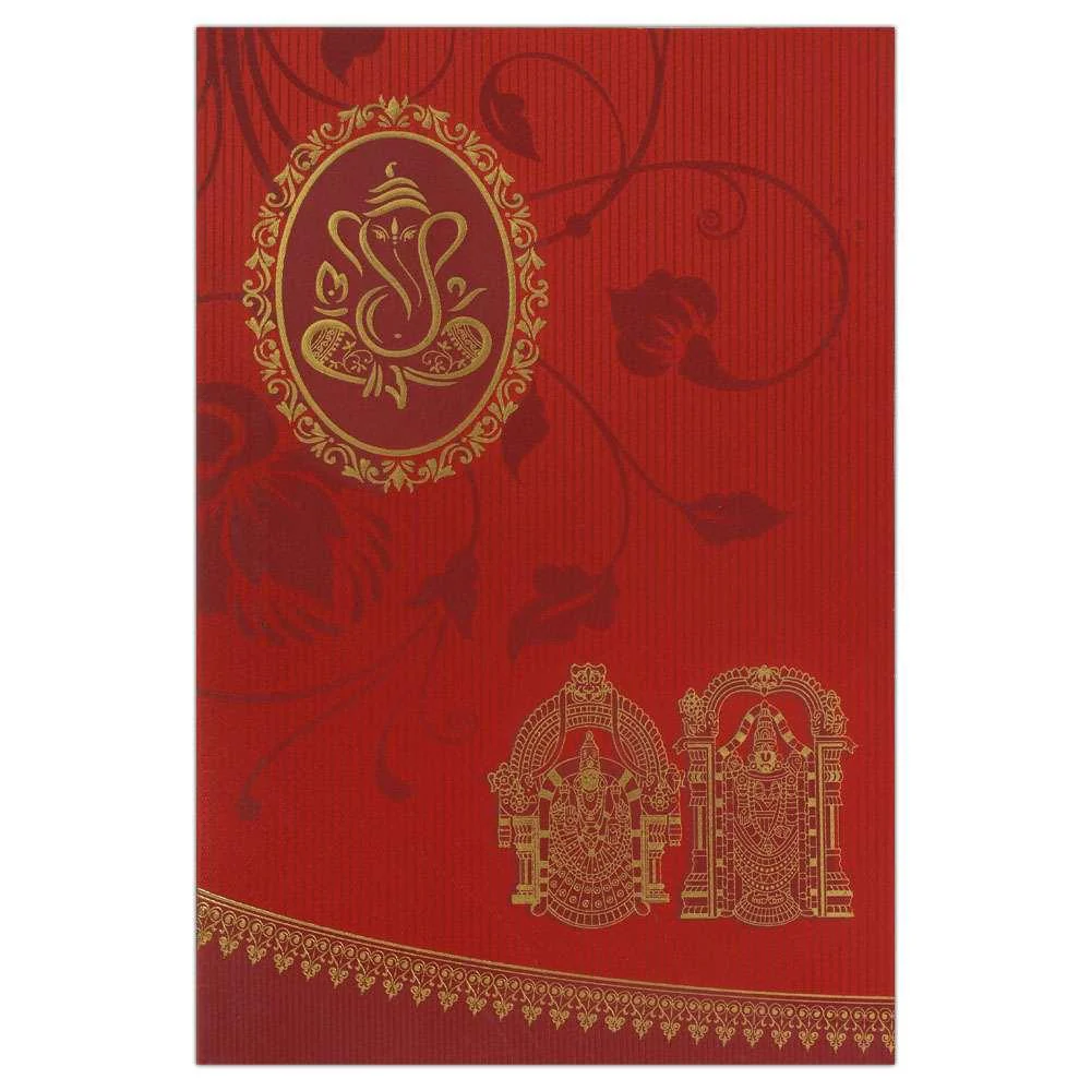 Invitation Card - Gorgeous Red Ganesha and Alamelu Balaji Invite in Satin Finish-KNK4740 - Image 2