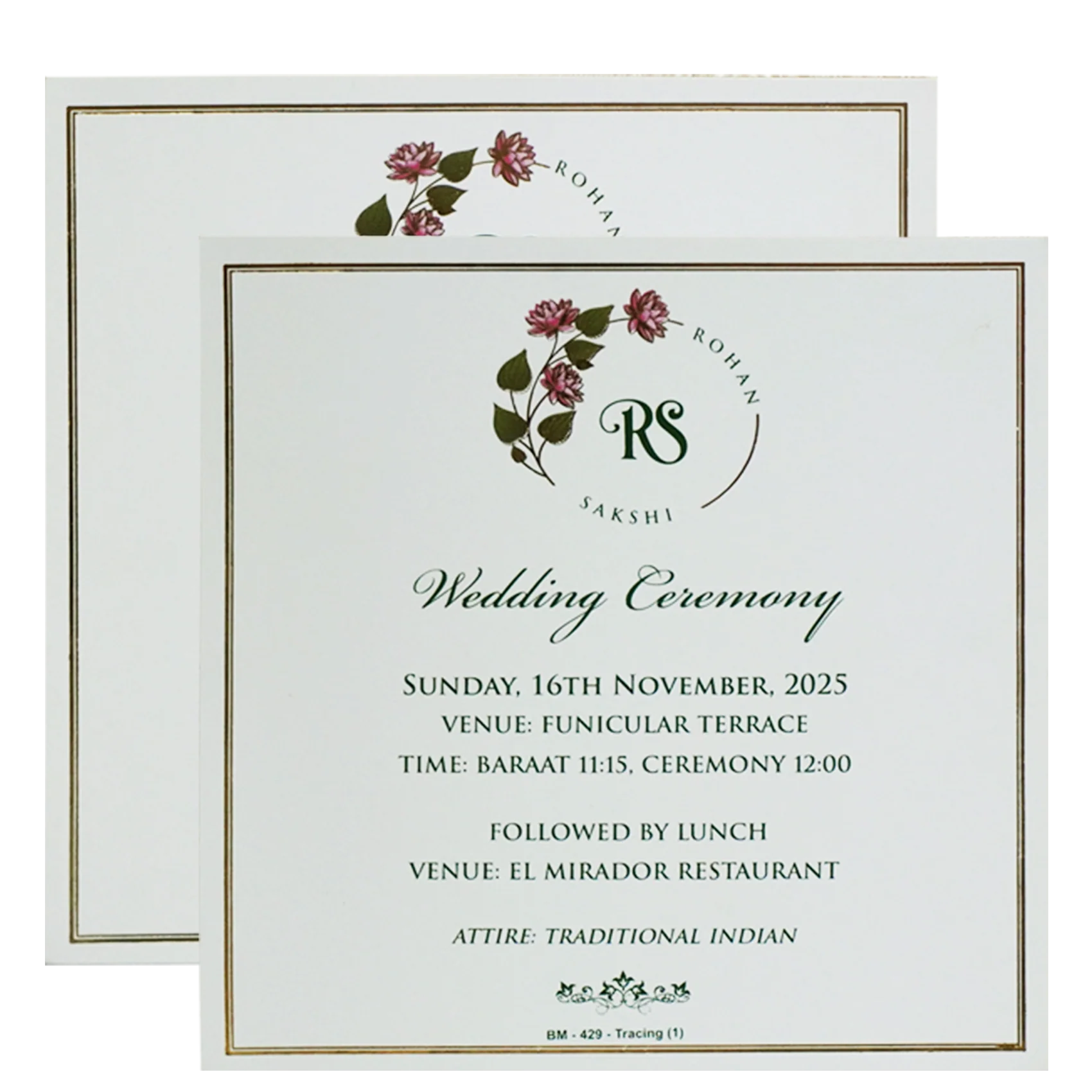 White Lotus Printed Padded Marriage Card-Kbm04290 - Image 5