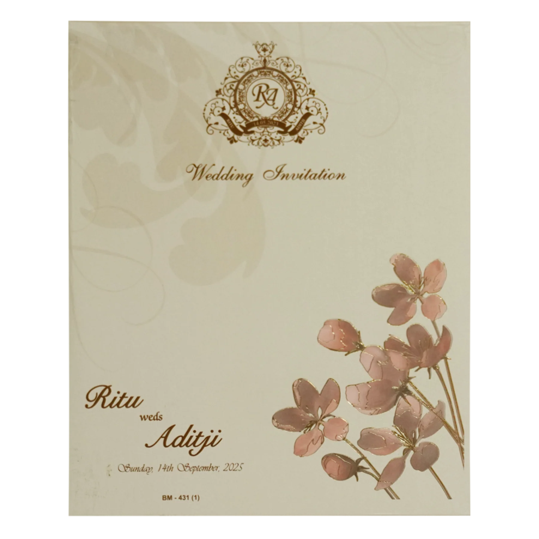 Beige Royal Floral Wedding Card Design-KBM04310 - Image 4