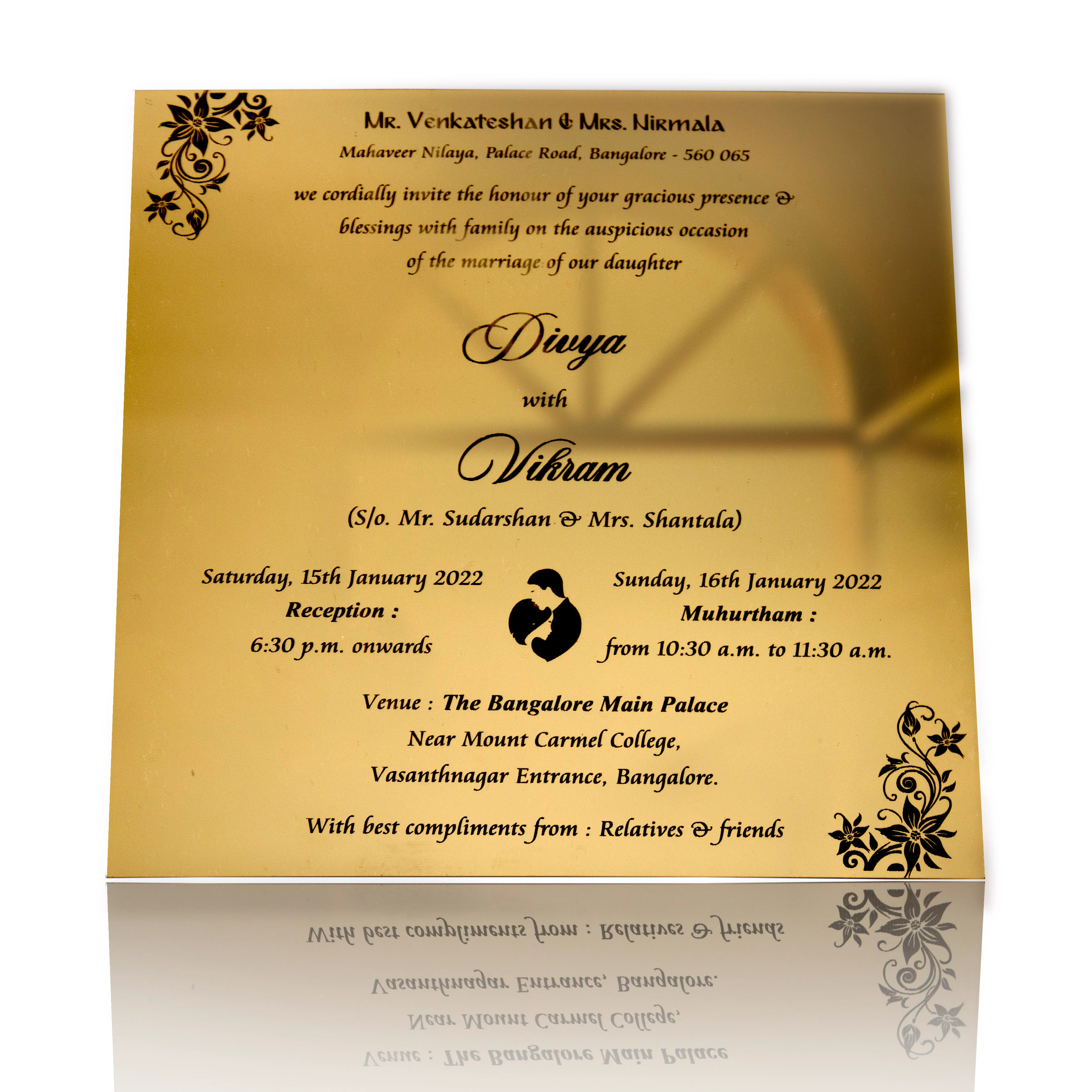 Gold Acrylic Floral Wedding Invitation Card-KNAG3703R - Image 3