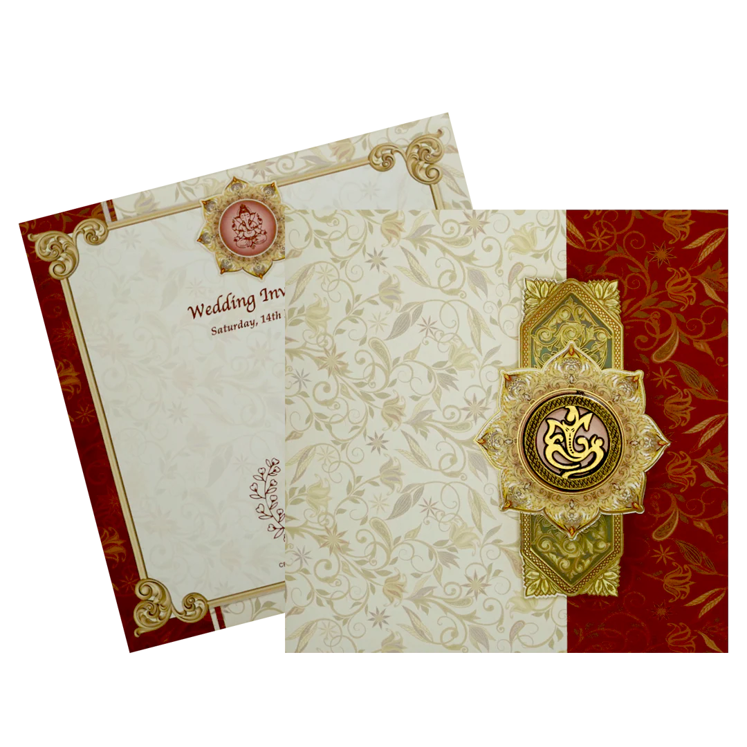 Berry Red Graceful Floral Design Wedding Card In Offset Print-KNBY5401 - Image 2