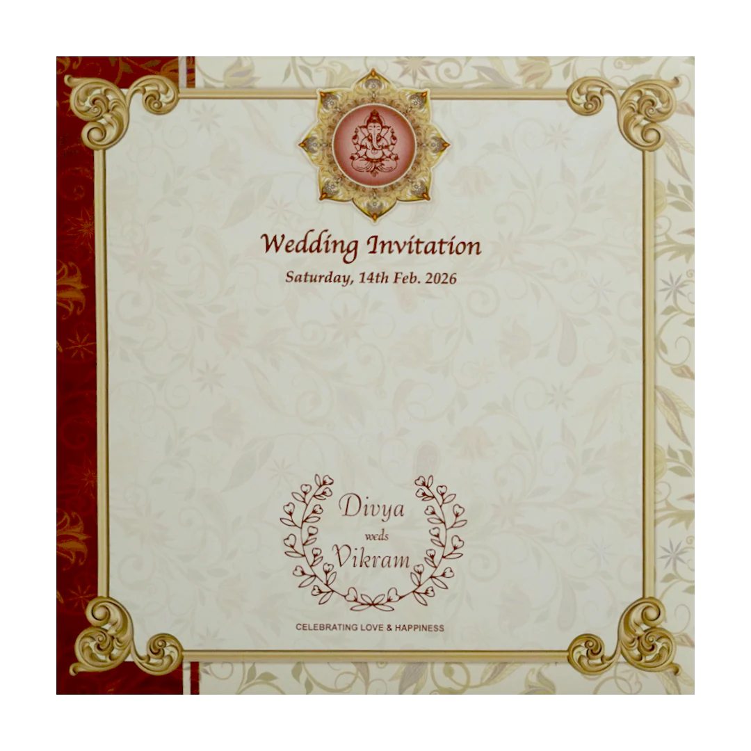Berry Red Graceful Floral Design Wedding Card In Offset Print-KNBY5401 - Image 3