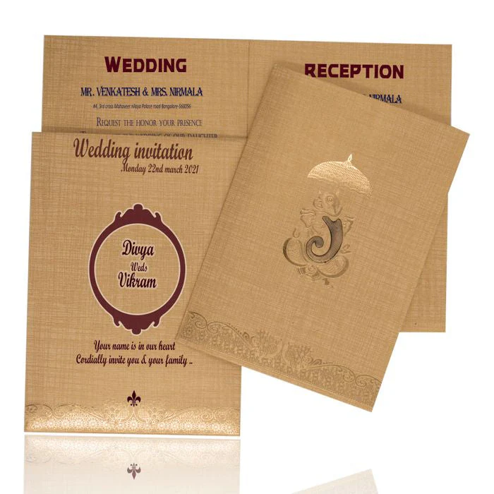 Brown Gold Metallic Invitation Card With A Floral Touch-KNCM25NG