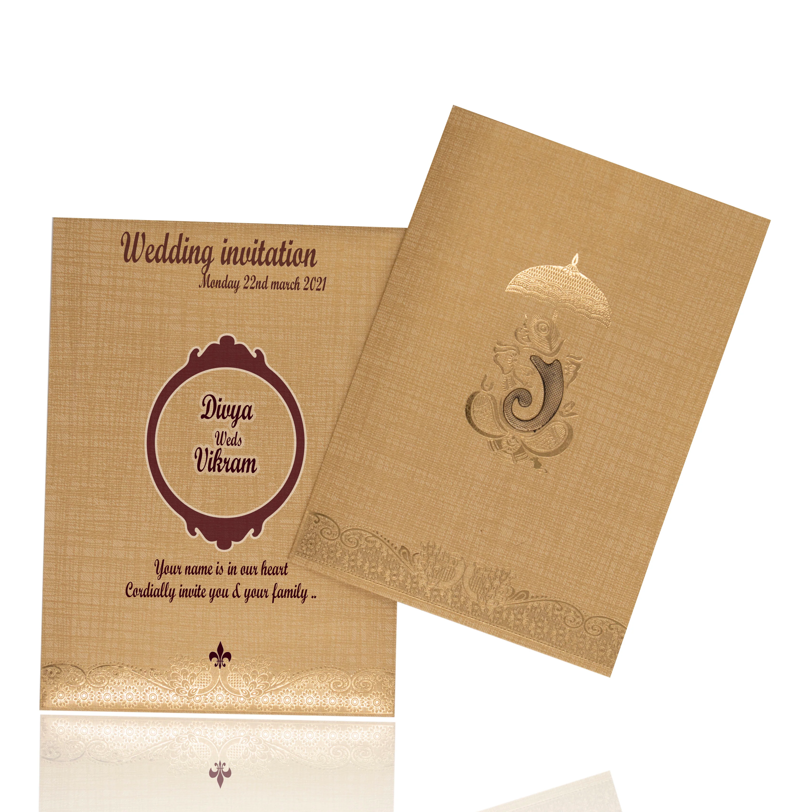 Brown Gold Metallic Invitation Card With A Floral Touch-KNCM25NG - Image 2