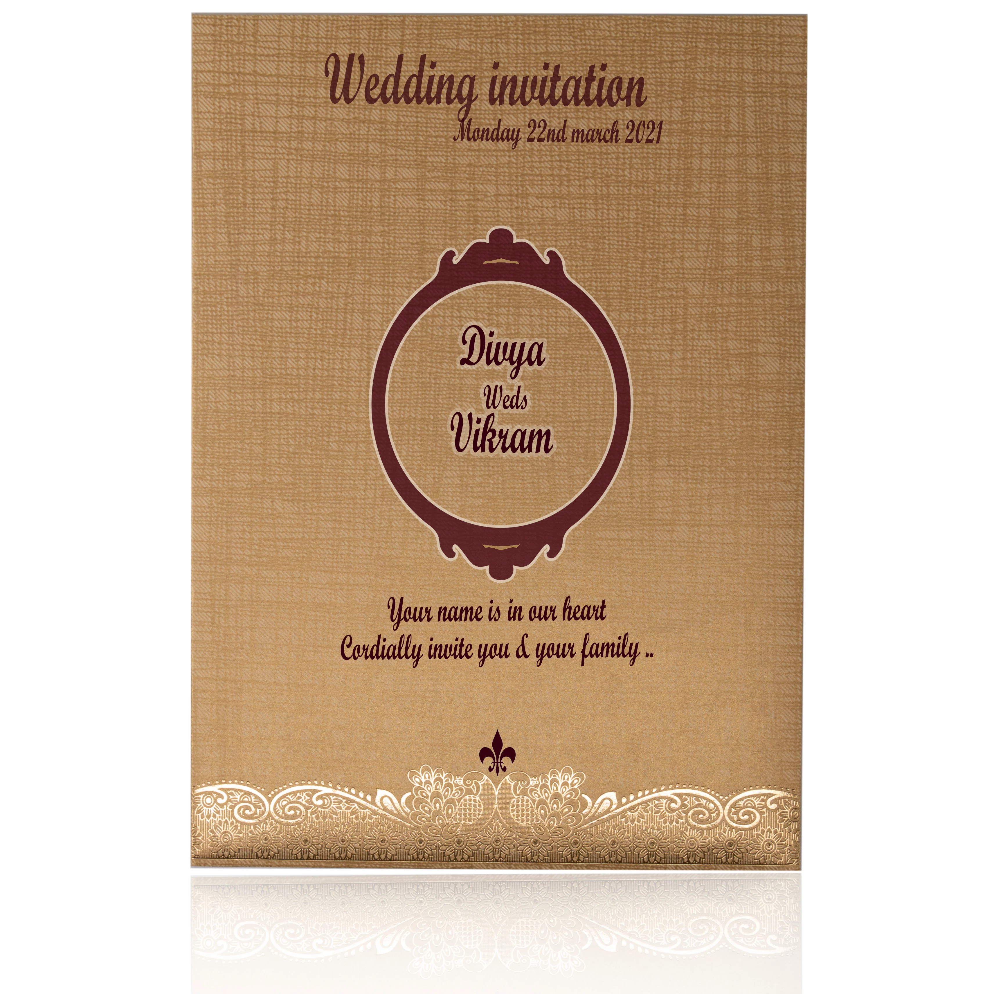 Brown Gold Metallic Invitation Card With A Floral Touch-KNCM25NG - Image 4