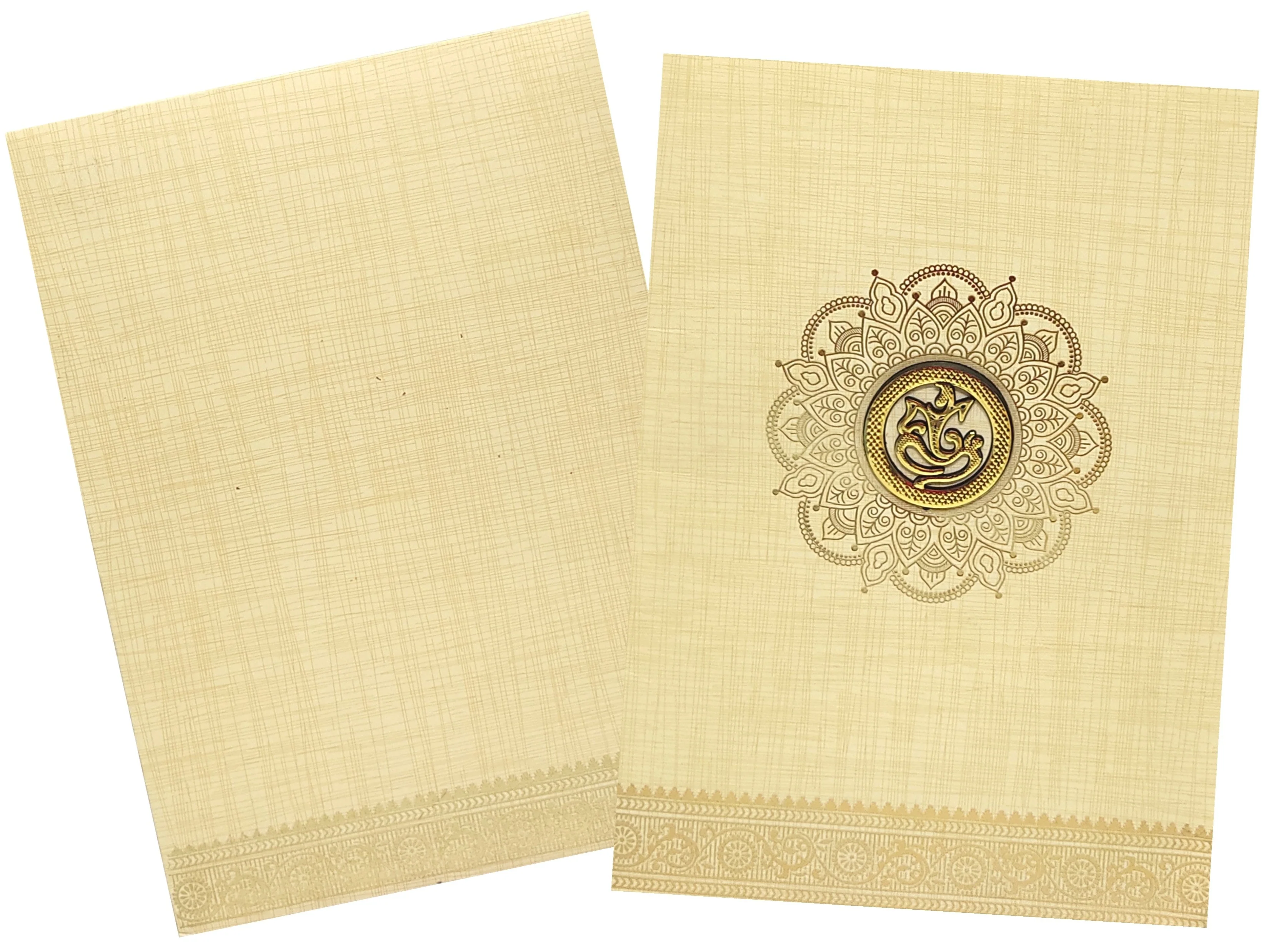 Sandal Metallic Designer Invitation Card With Gold Foiling Print-KNCM26SF - Image 2
