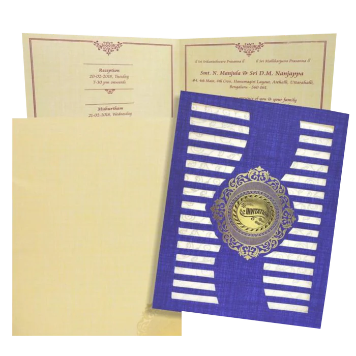Blue Laser Cut Design Invitation Card-Kncm802b