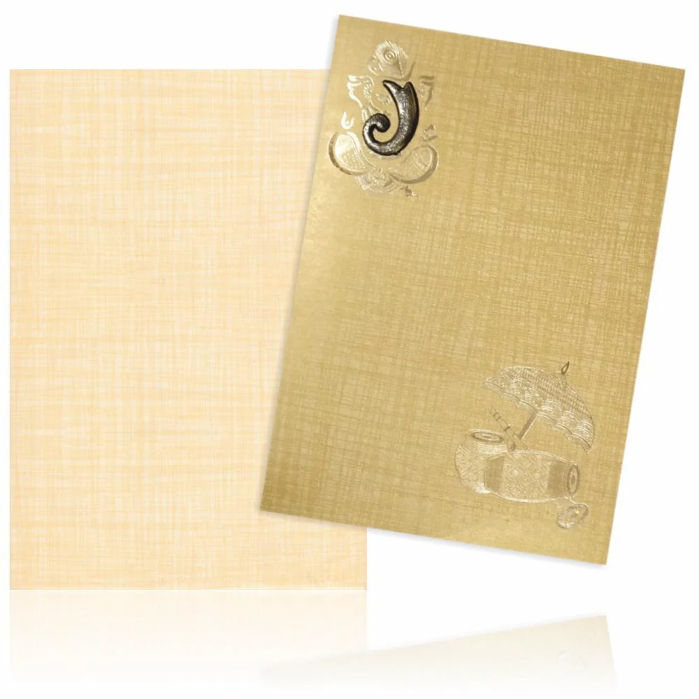Brown Gold Paper Print Dhol Design Wedding Cards-KNCM808N - Image 2