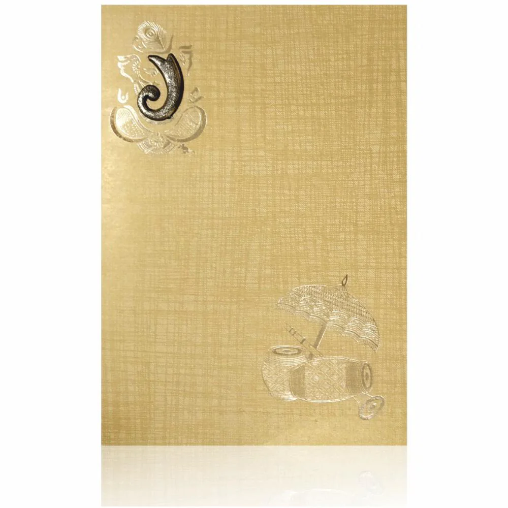 Brown Gold Paper Print Dhol Design Wedding Cards-KNCM808N - Image 3