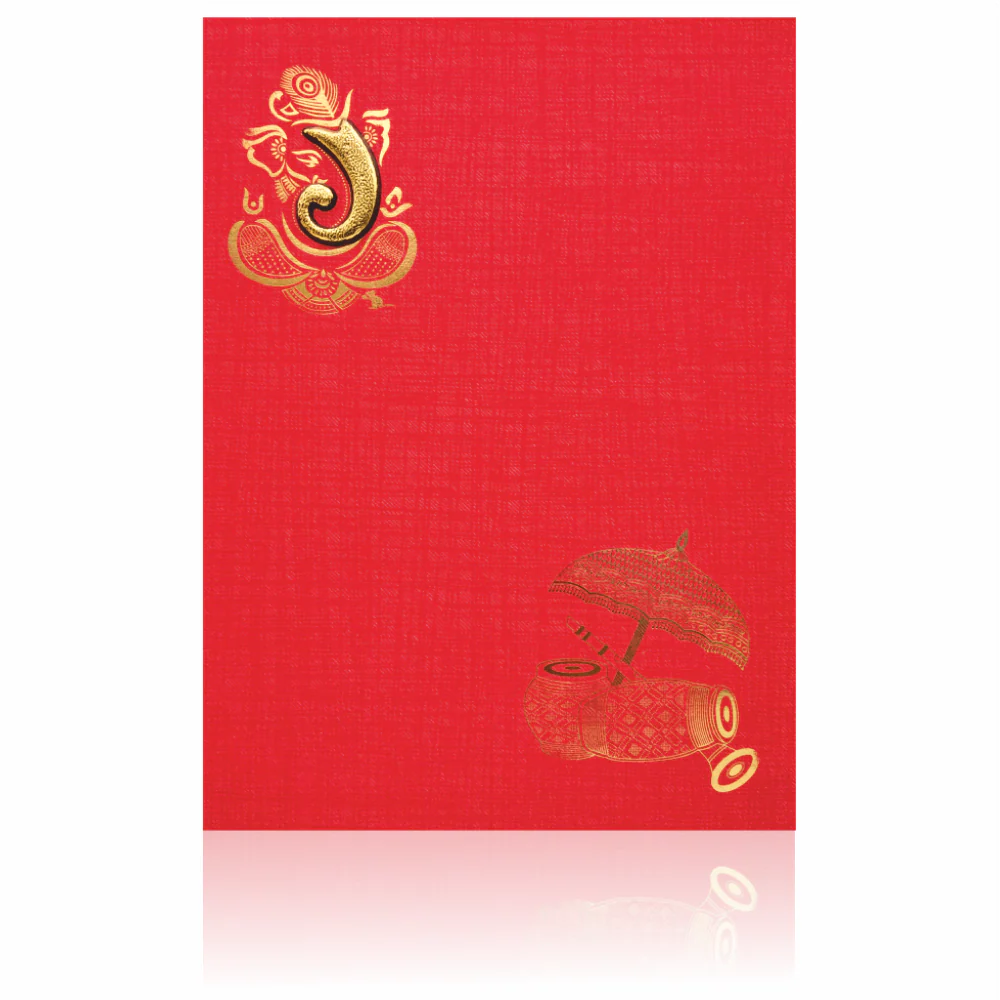 Red Paper Print Fancy Dhol Design Wedding Card-KNCM808R - Image 3