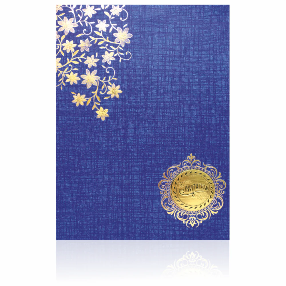 Blue Classic Paper Print Colourful Floral English Wedding Card-KNCM809B - Image 3