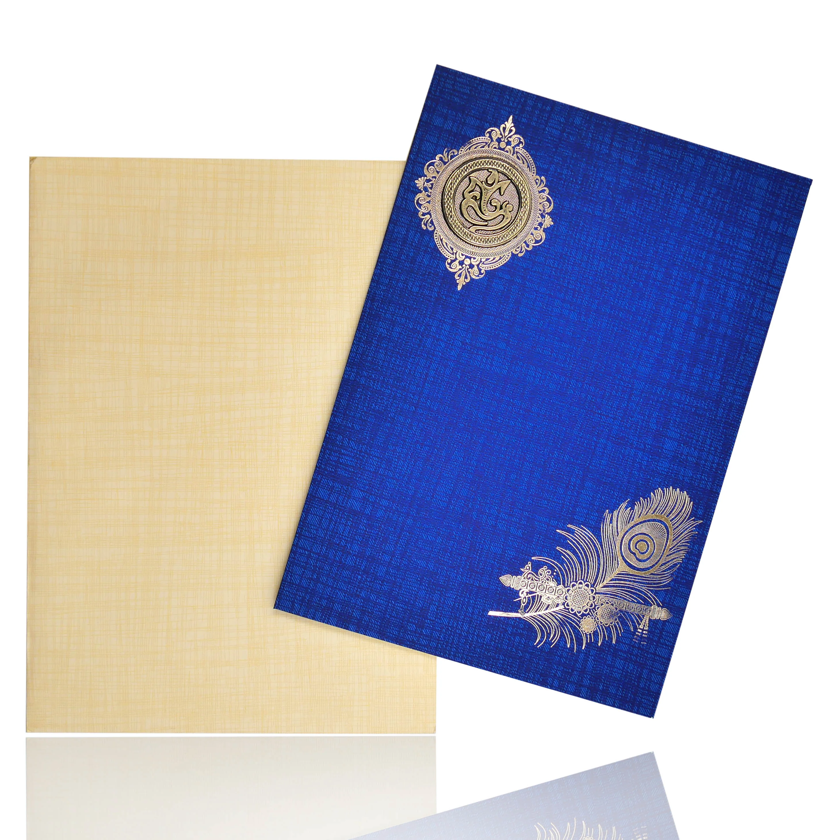 Blue Classic Paper Print Peacock Feather With Flute Invitation Card-KNCP811B - Image 2