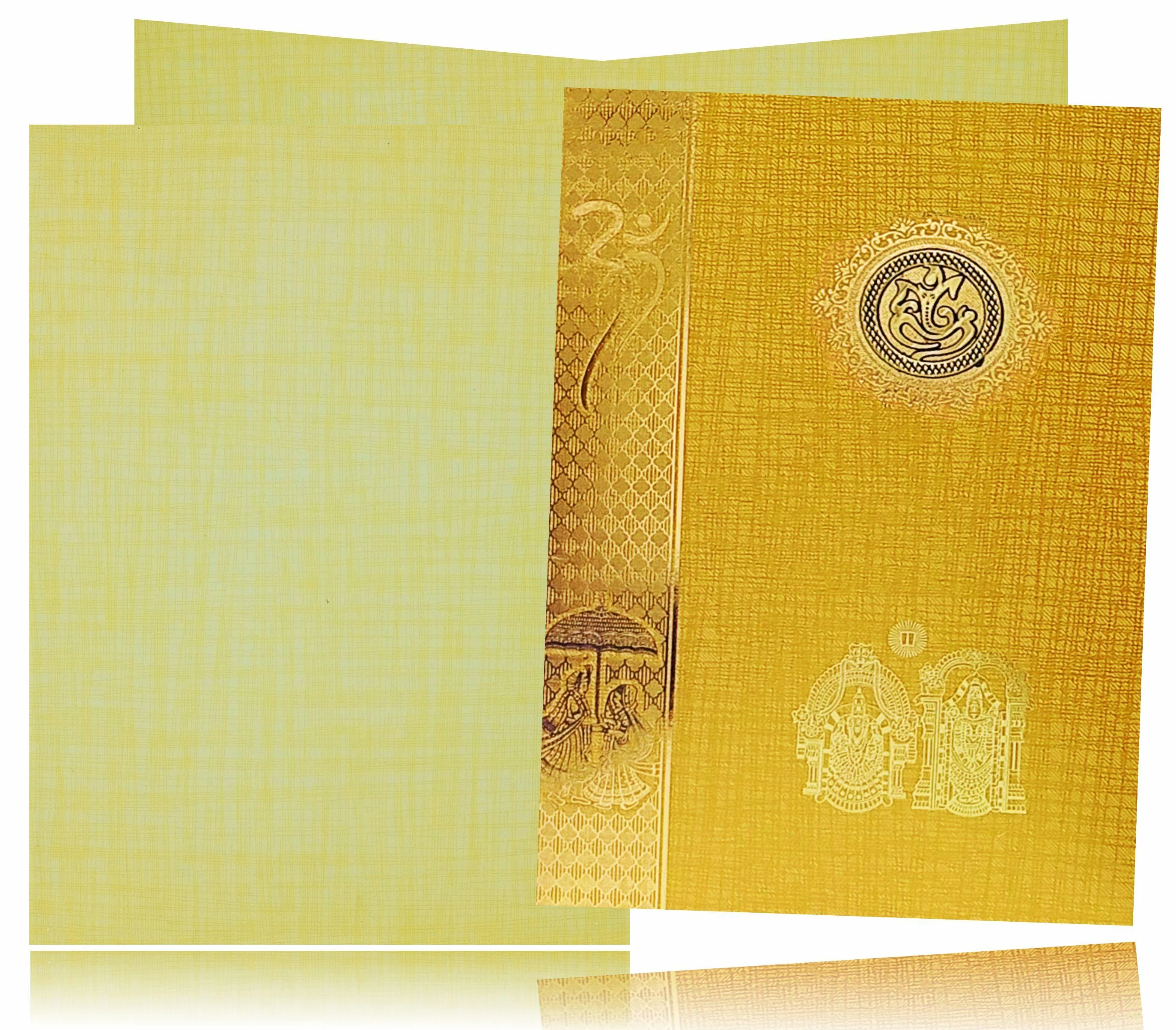 Gold Classic Paper Print Wedding Cards With Bride And Groom-KNCP817N