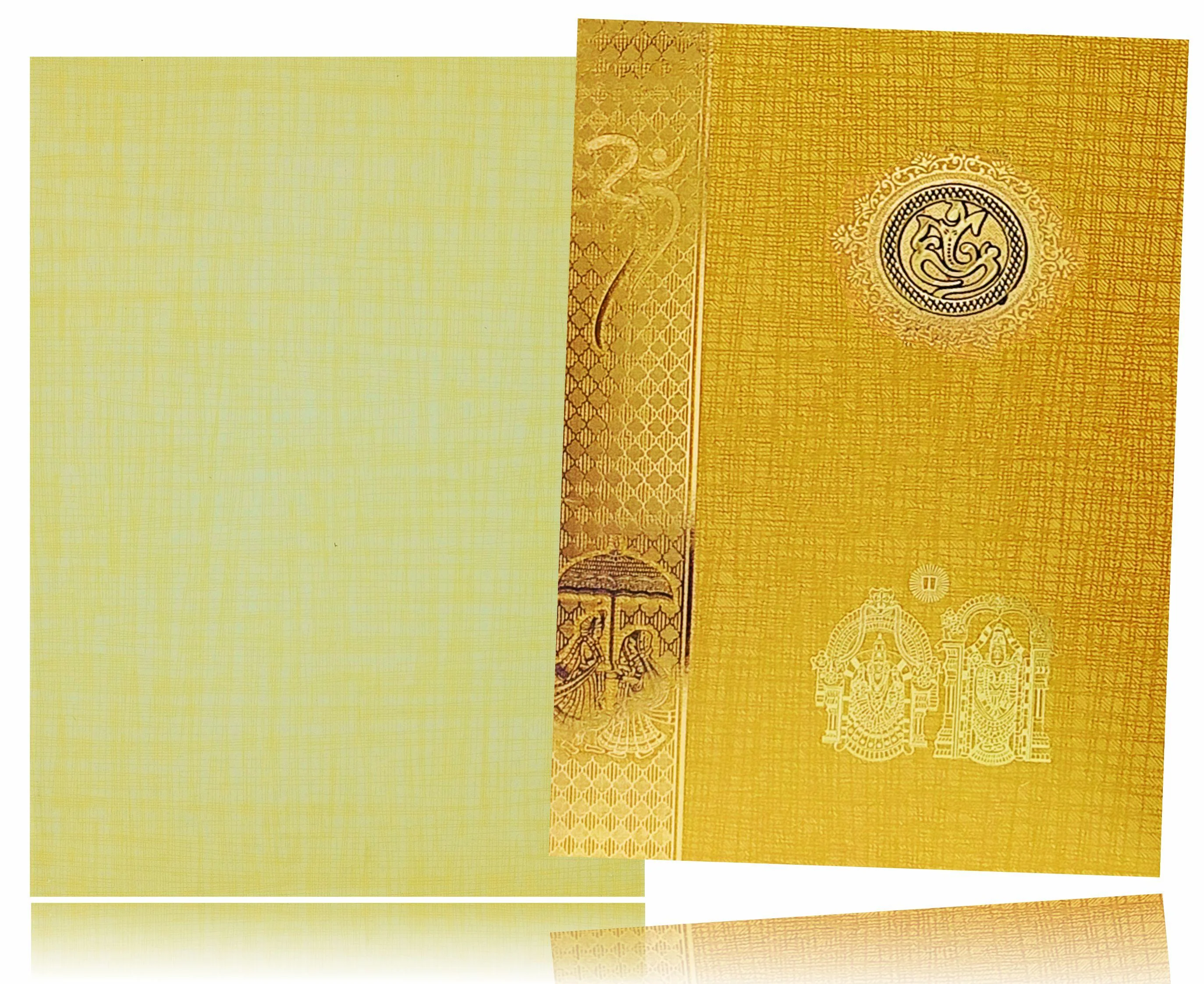 Gold Classic Paper Print Wedding Cards With Bride And Groom-KNCP817N - Image 2