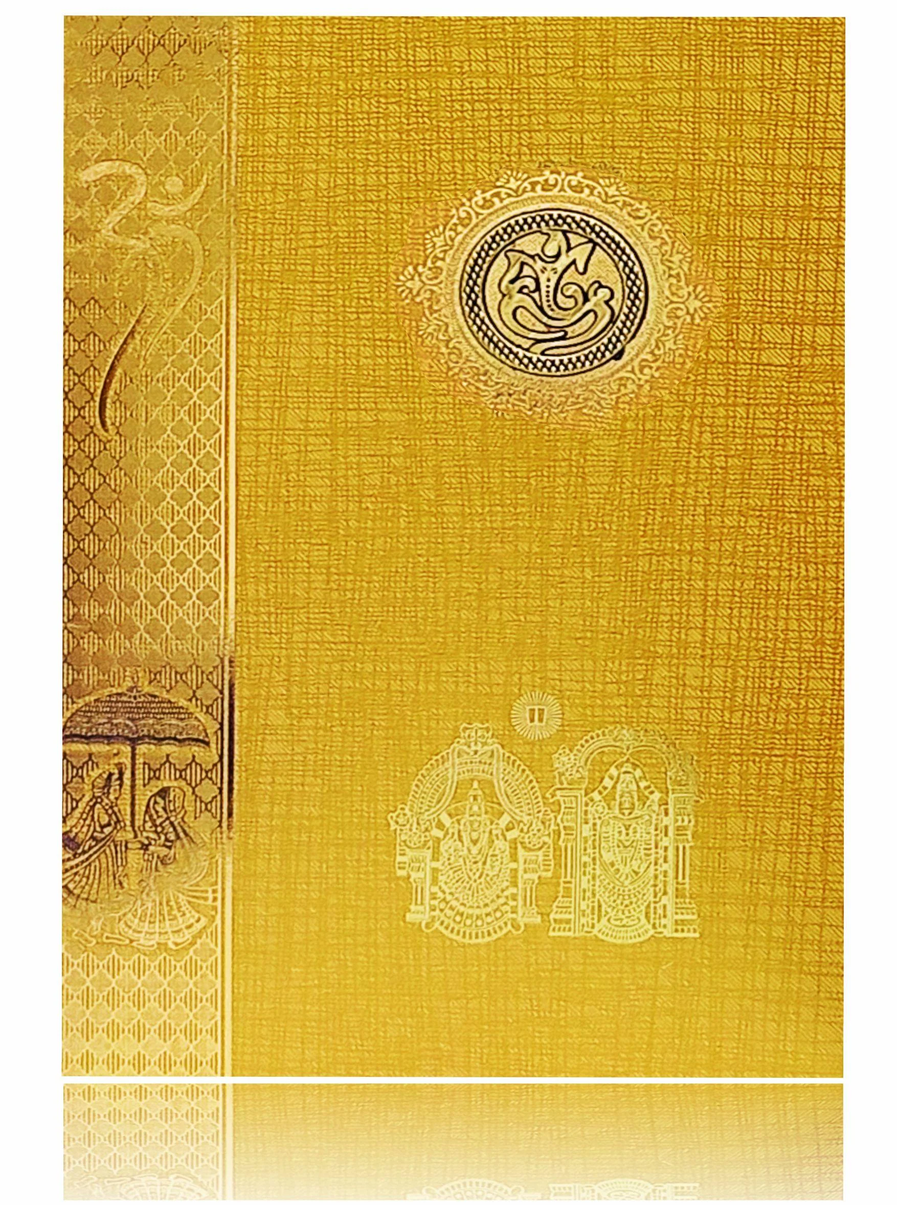 Gold Classic Paper Print Wedding Cards With Bride And Groom-KNCP817N - Image 3