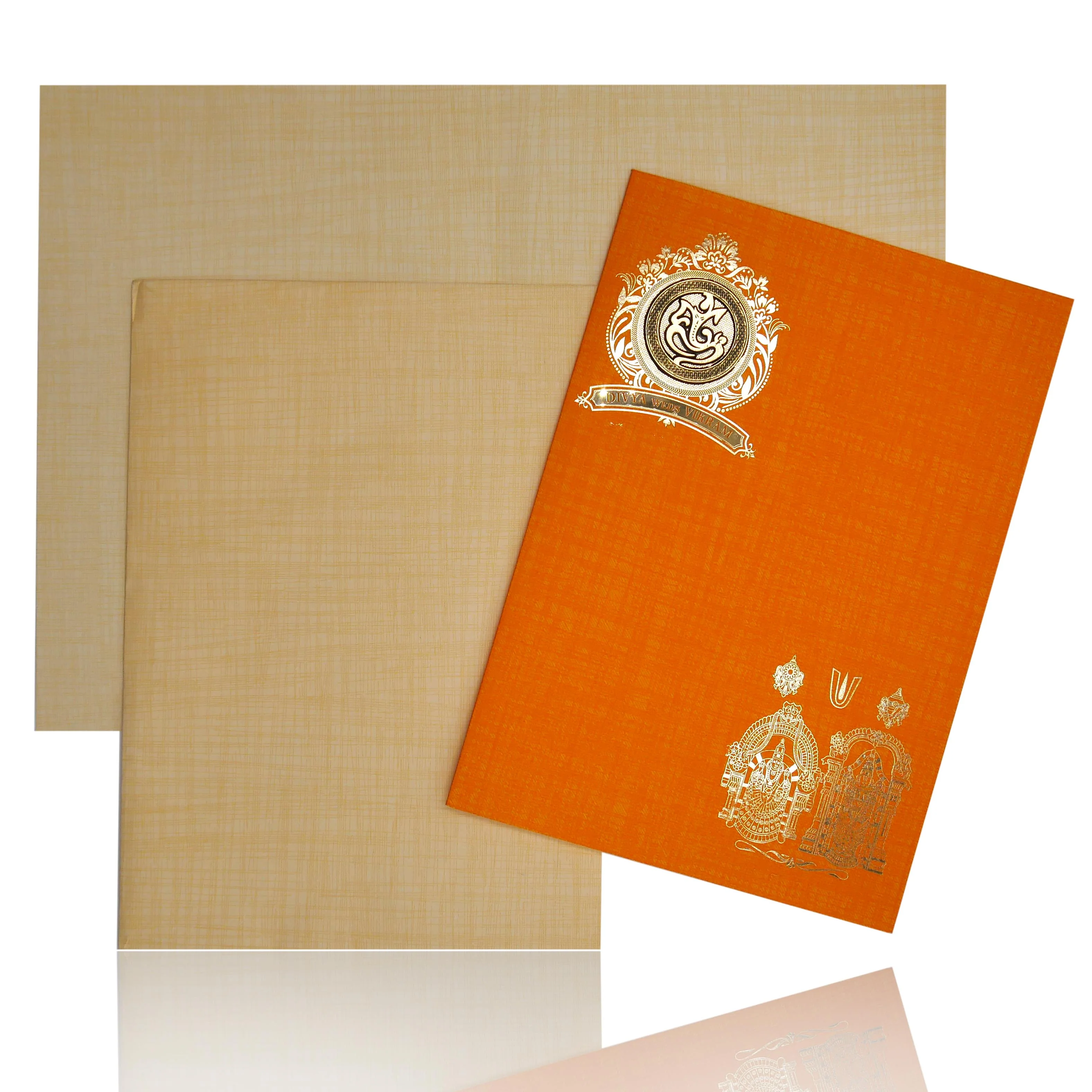 Orange Classic Paper Print Balaji And Padmavathi Hindu Invitation Cards-KNCP823O - Image 2