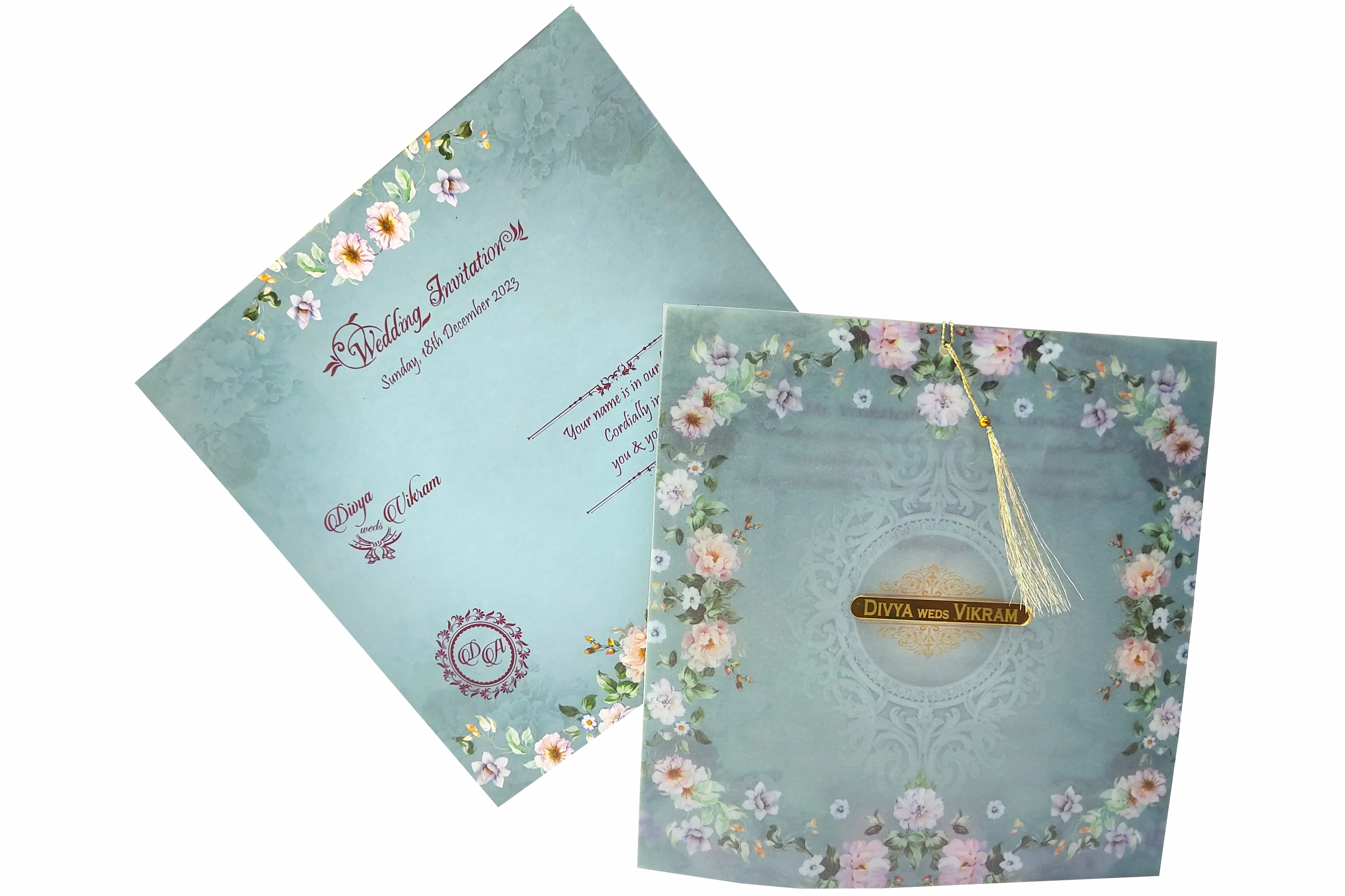 Blue Floral Offset Invitation Card-KNCY4602B - Image 2