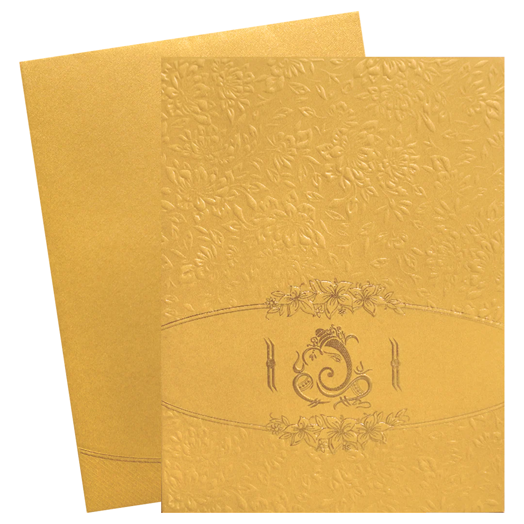 Golden Shimmery Ganesha Wedding Card-KNK2293 - Image 2