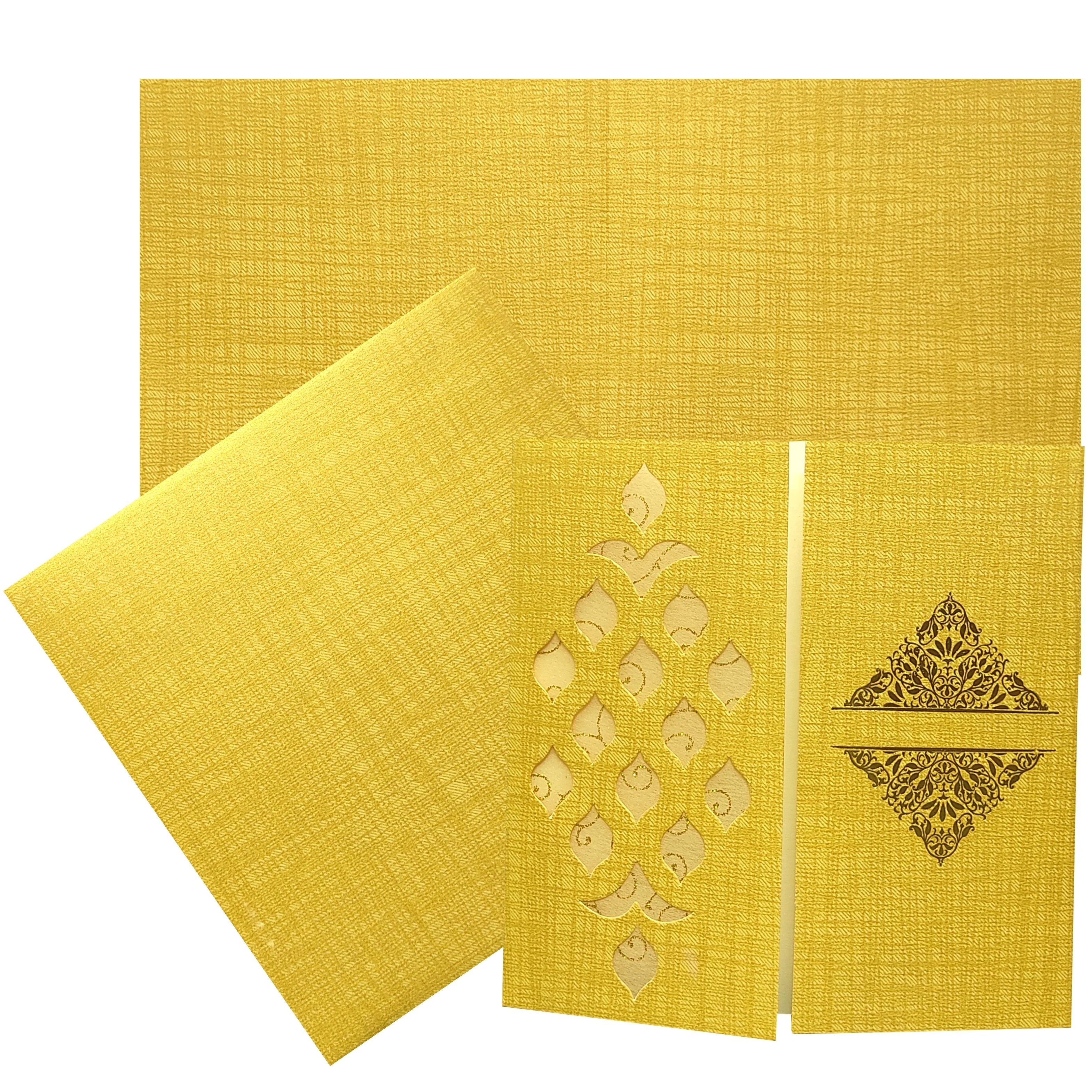Gold Laser Cut Metallic Door Type Invitation Card-KNK4344N