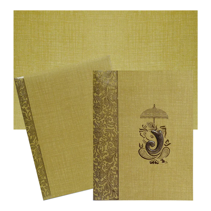 Brown Gold Jumbo Met Size Wedding Card With Gold Foiling Print-KNK50140