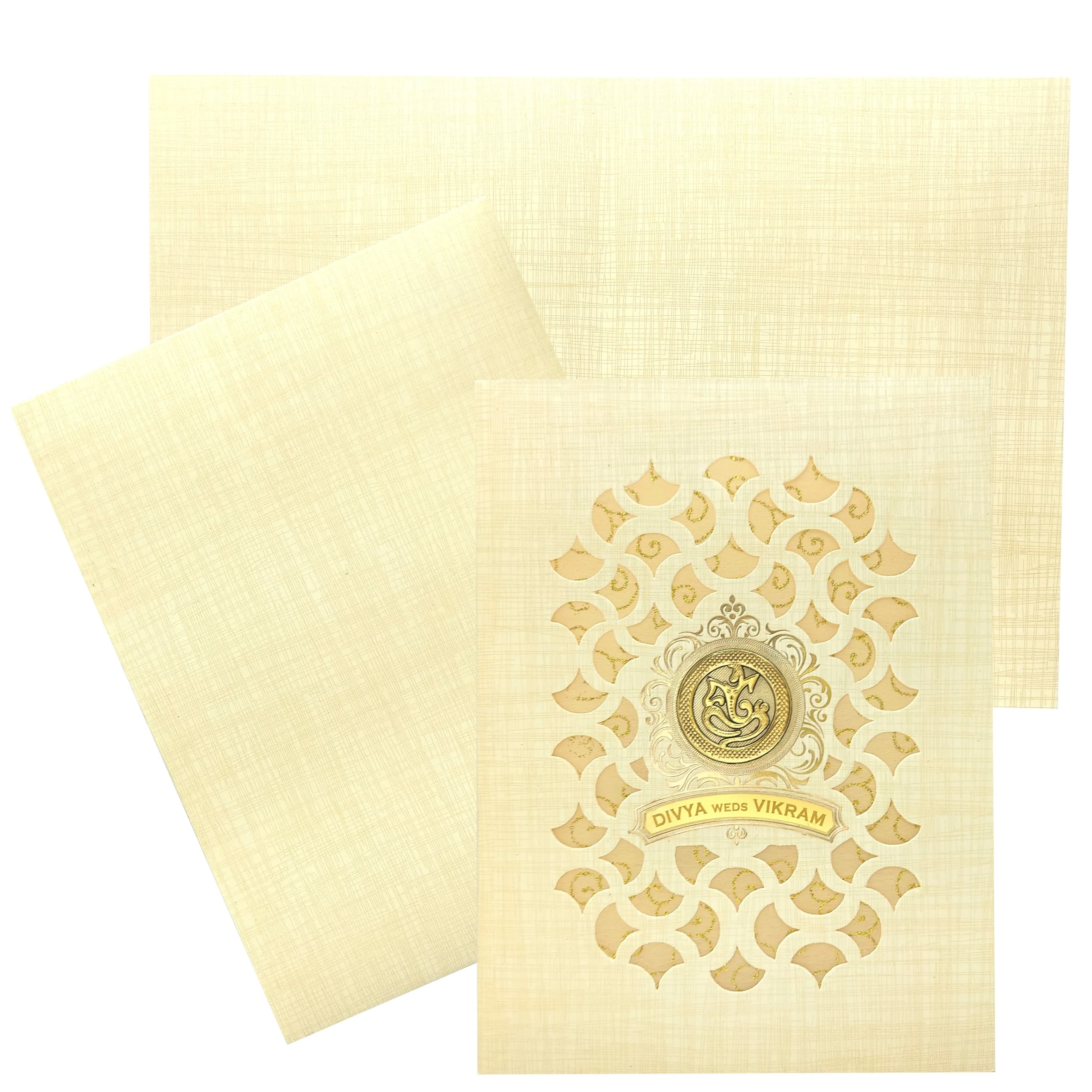 Sandal Metallic Royal Die Cut With Wolly Foil Invitation-KNK7037S