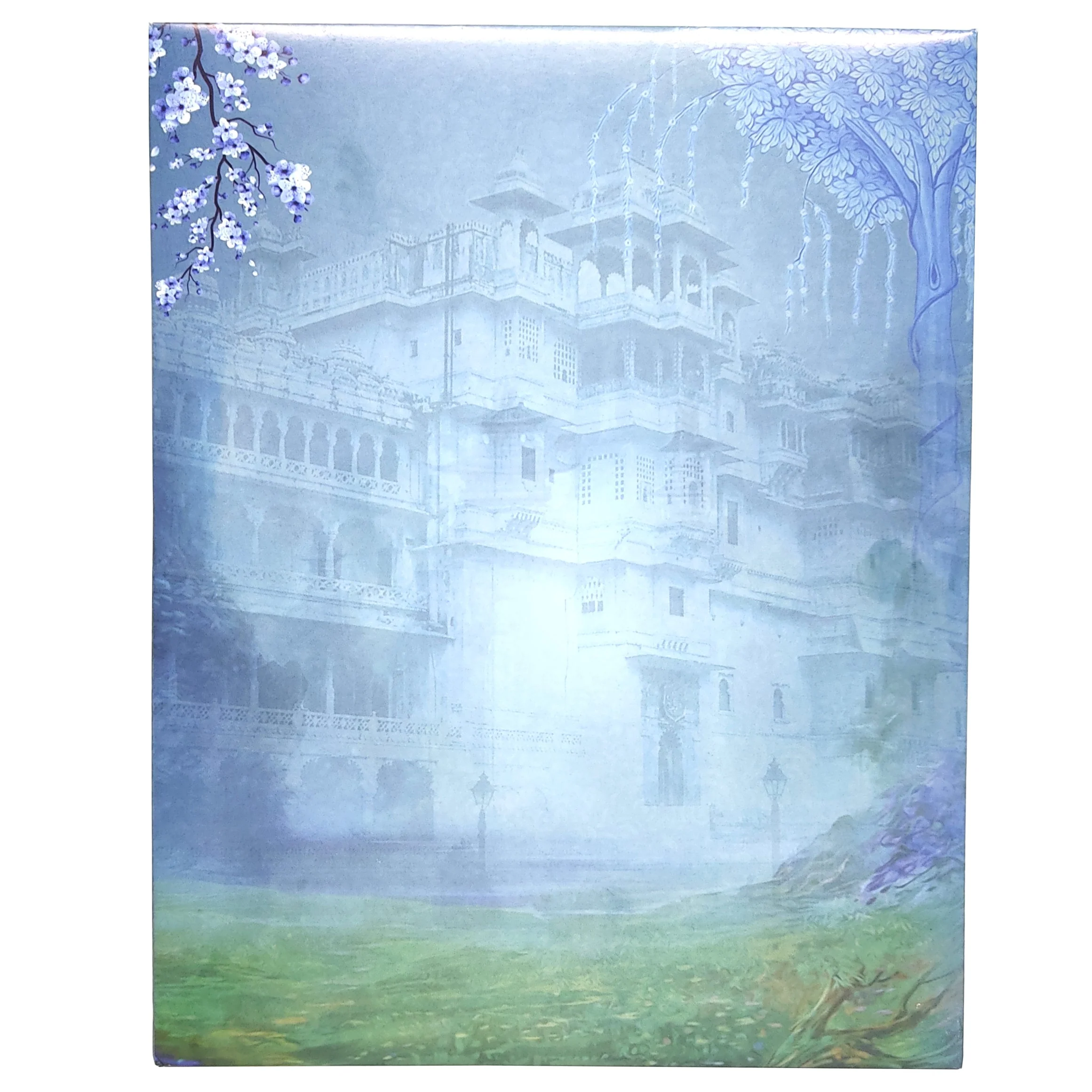 Blue Raja Rani Jumbo Size Wedding Card With Palace And Name Plate-KNKJ1088 - Image 3