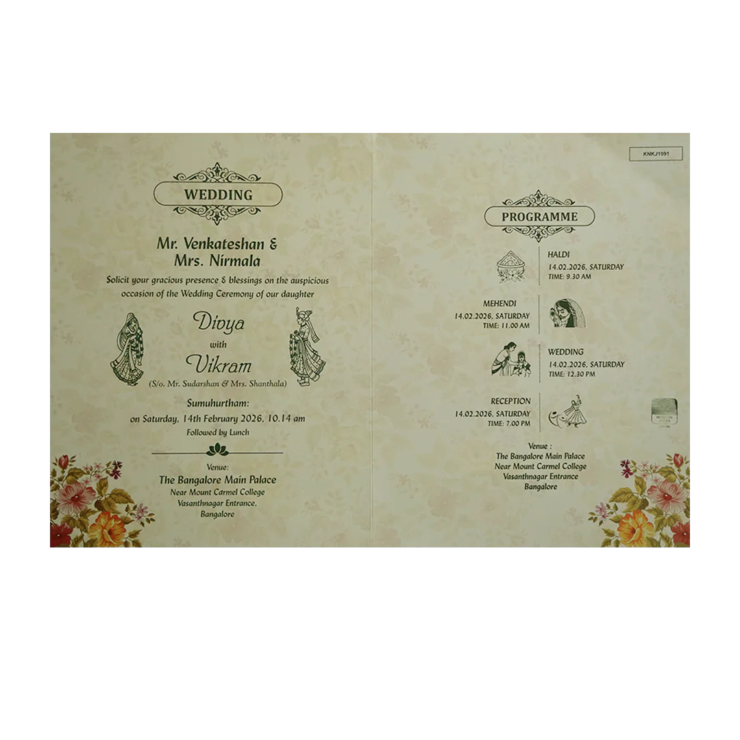 Light Green Jumbo Size Floral Wedding Card In Offset-KNKJ1091 - Image 5
