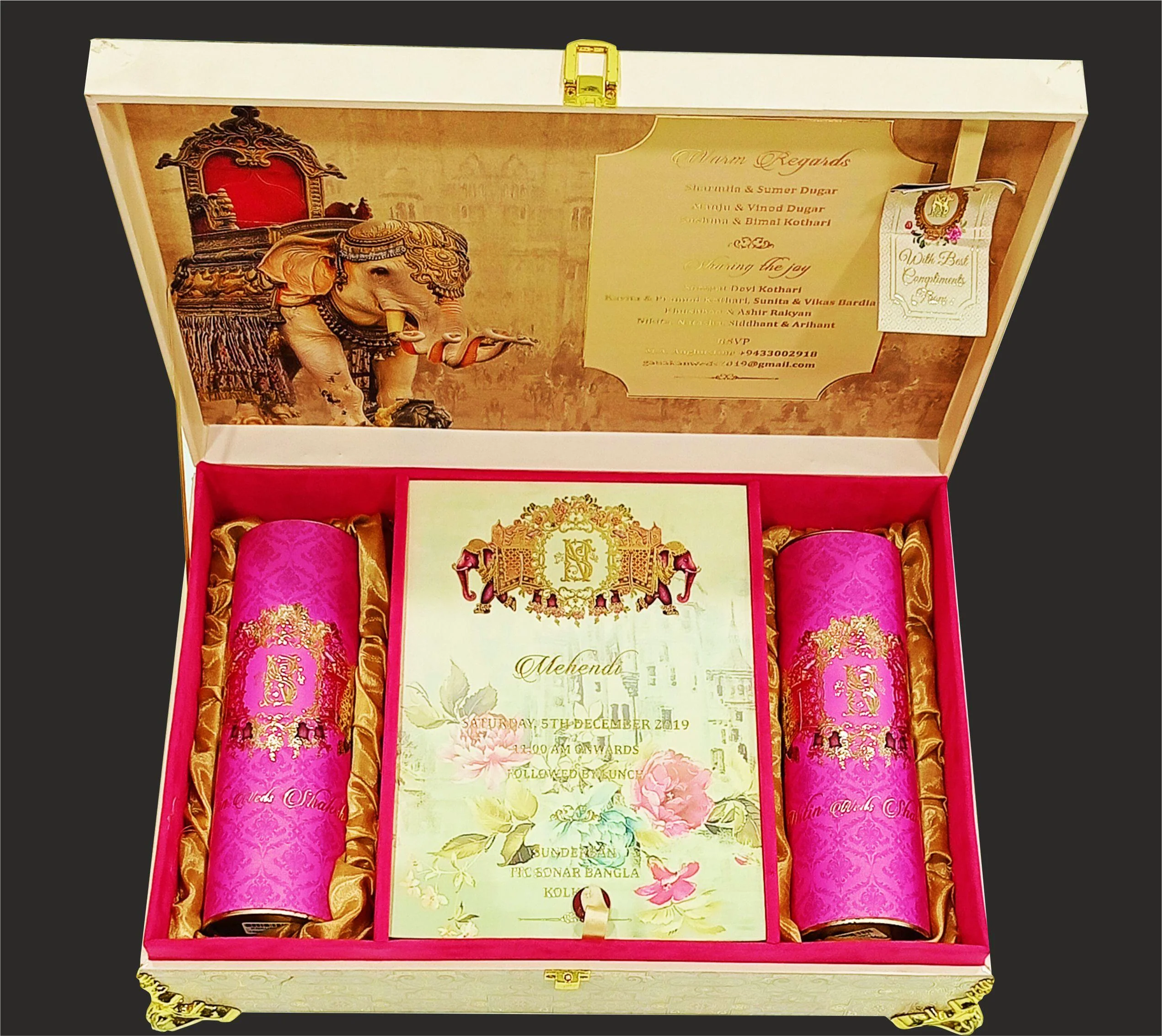 Cream Ultra Premium Box Invitation Card In Elephant Theme-KNKUP001 - Image 2