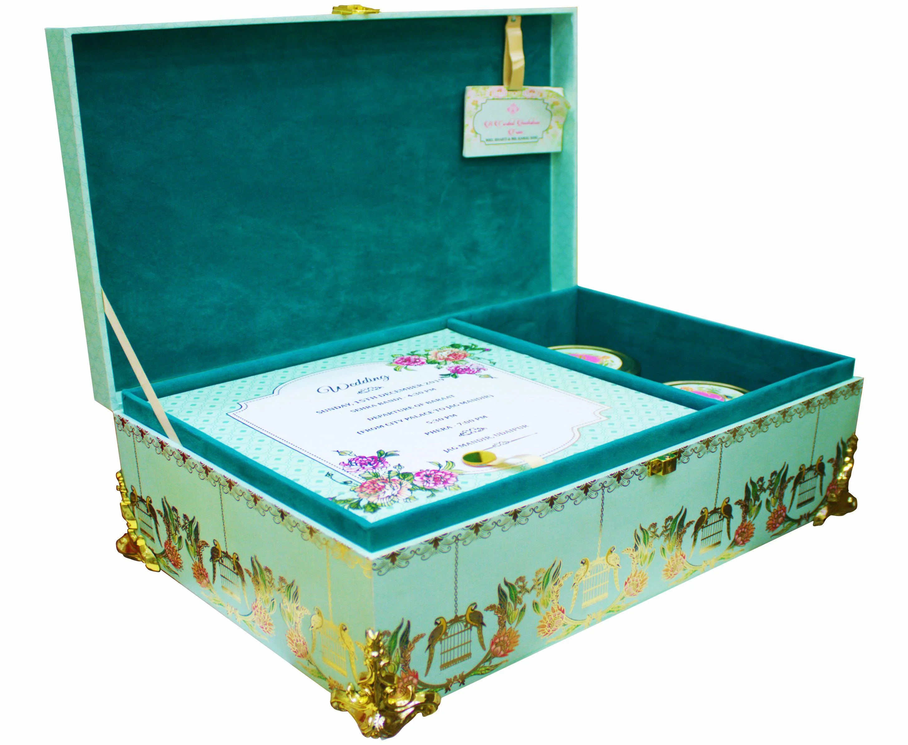 Light Green Ultra Premium Parrot Design Wedding Card -KNKUP012 - Image 3