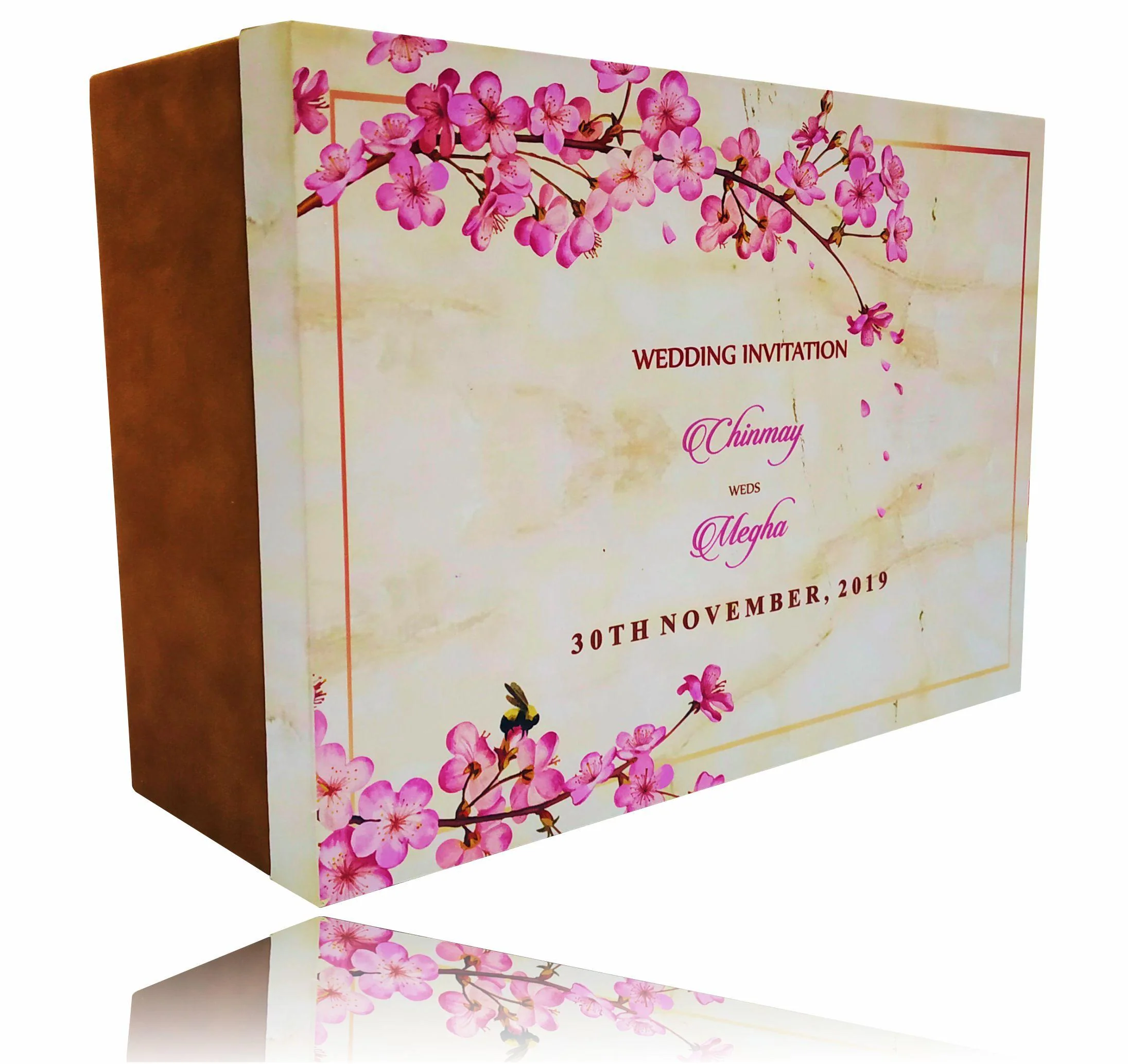 Pink And Brown Velvet Ultra Premium Box Invitation Card-KNKUP027 - Image 3