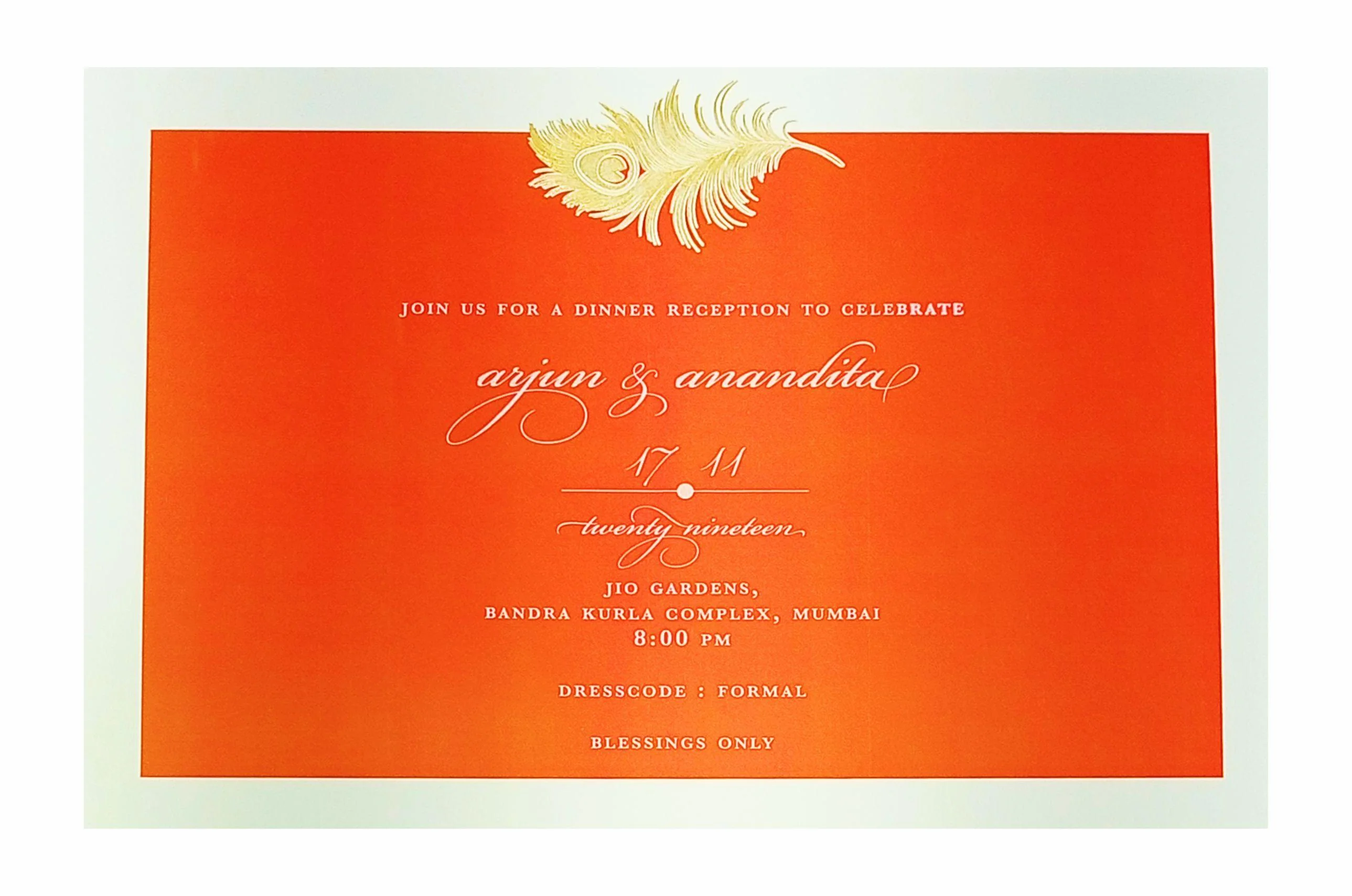 Orange Ultra Premium Luxury Invite With Peacock Feather-KNKUP035 - Image 4