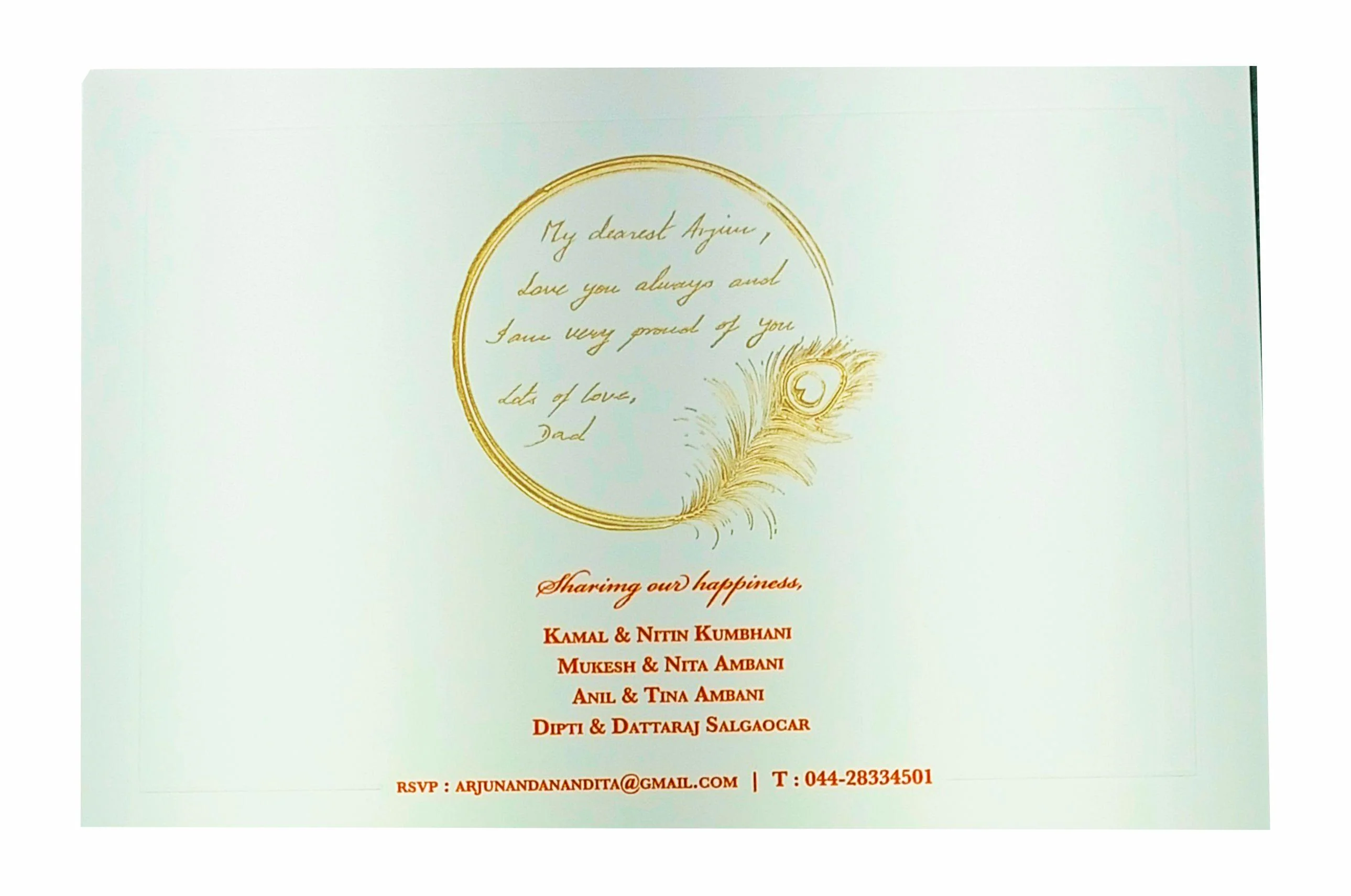 Orange Ultra Premium Luxury Invite With Peacock Feather-KNKUP035 - Image 5