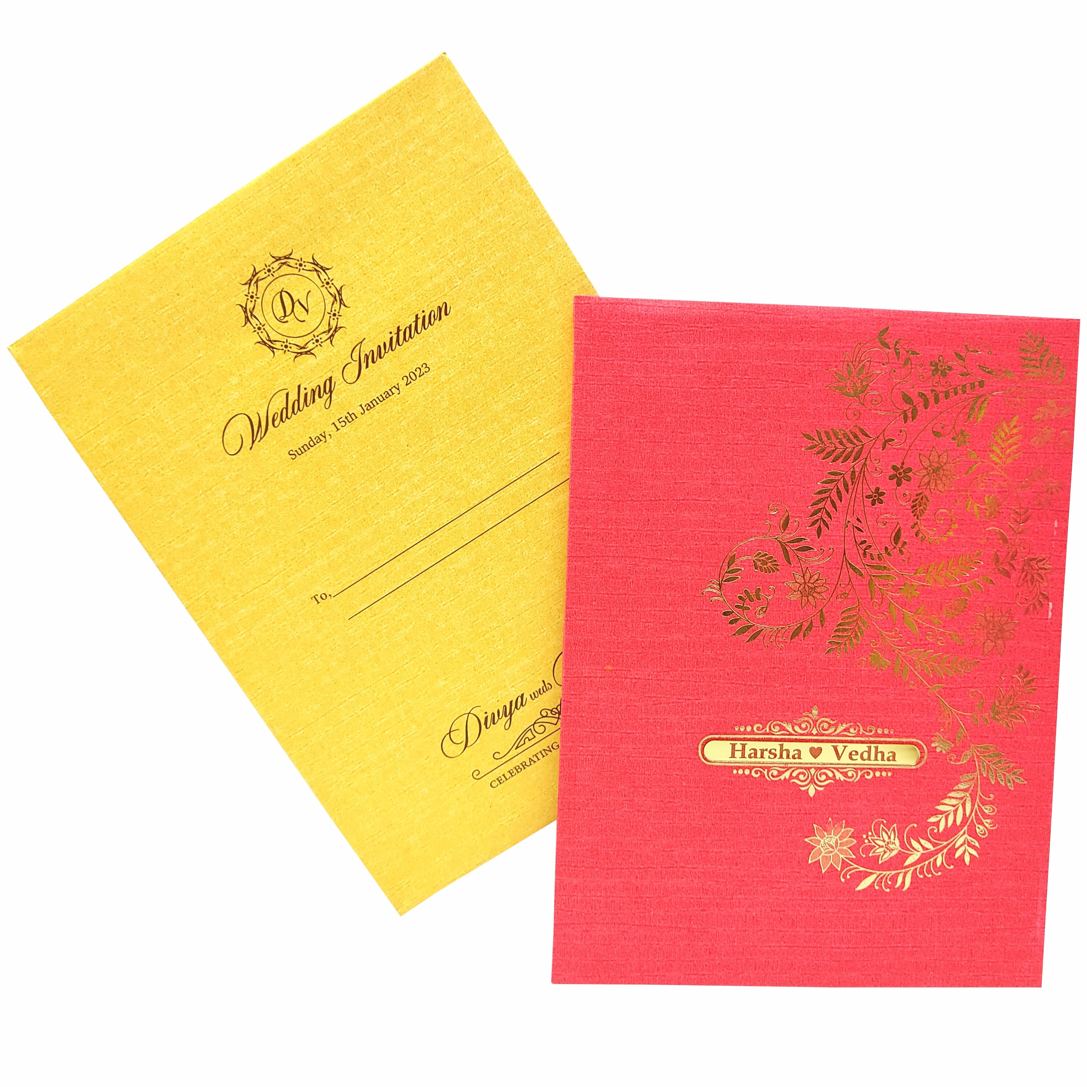 Red Padded Floral Wedding Card In Gold Foiling-KNPC9519R - Image 2